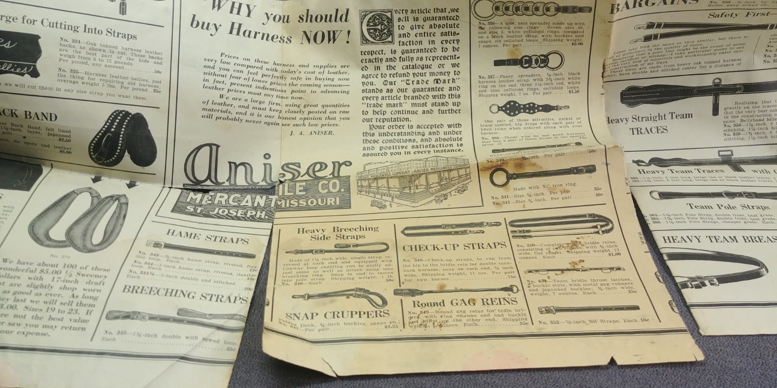 1920s Aniser Mercantile St Joseph Missouri Fold Out Ad Harness Hardware Antique
