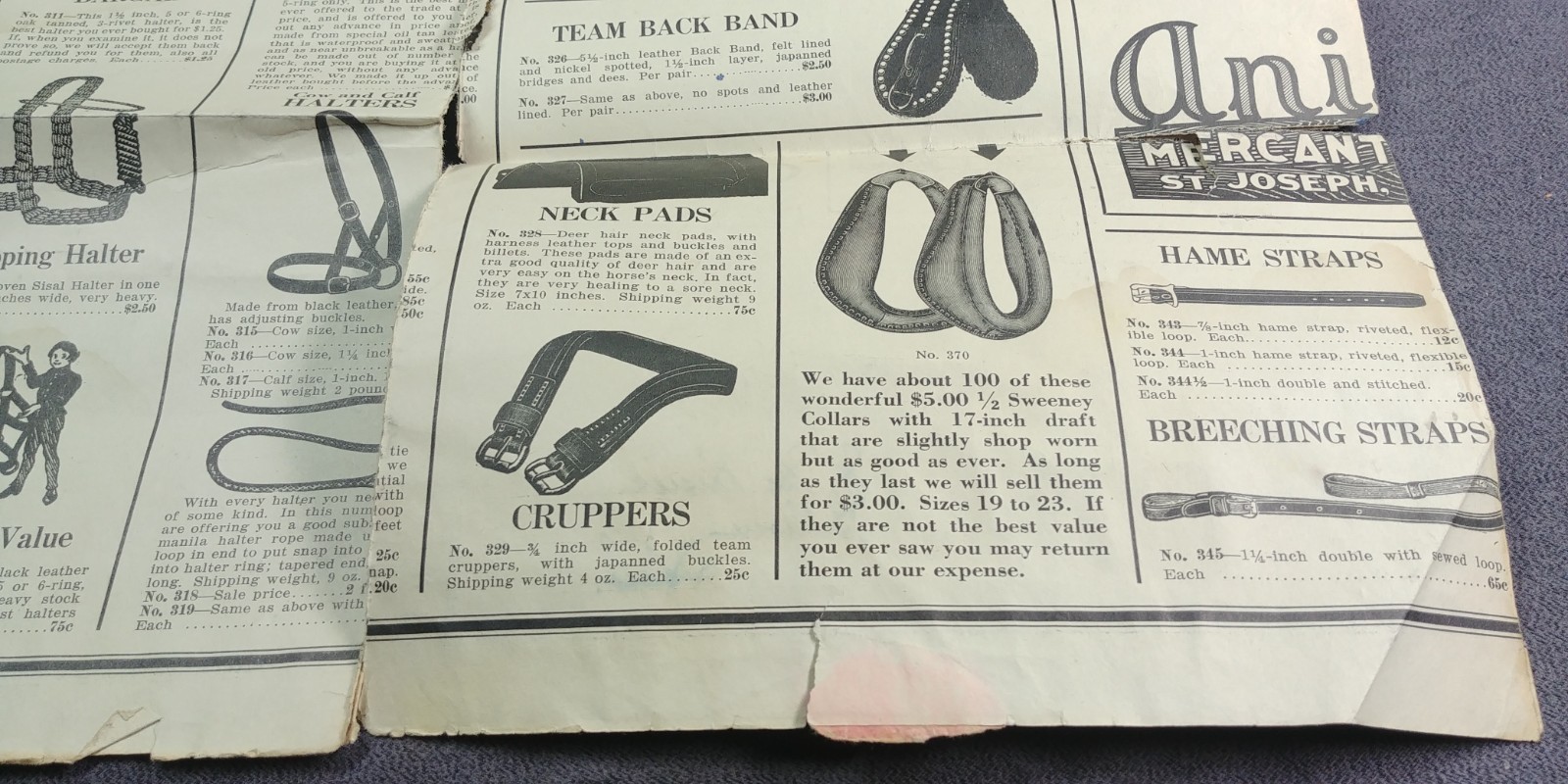 1920s Aniser Mercantile St Joseph Missouri Fold Out Ad Harness Hardware Antique