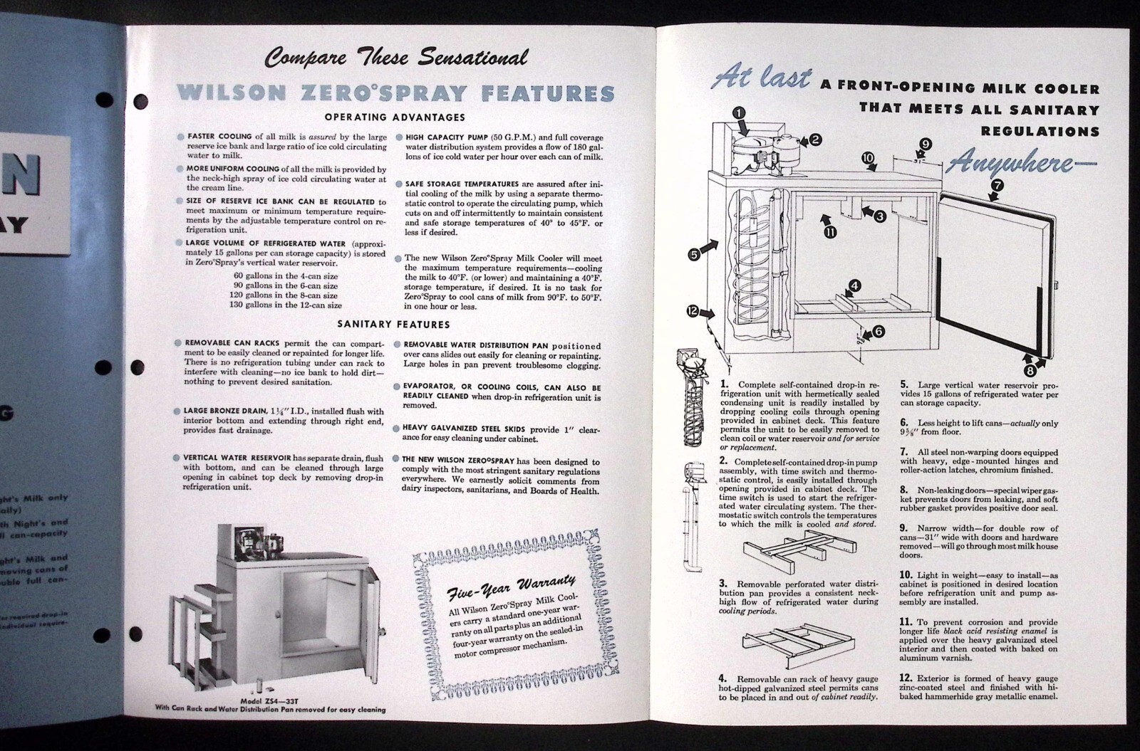 1950s Wilson Zero Spray Front Opening Milk Coolers Wilson Refrigeration Brochure