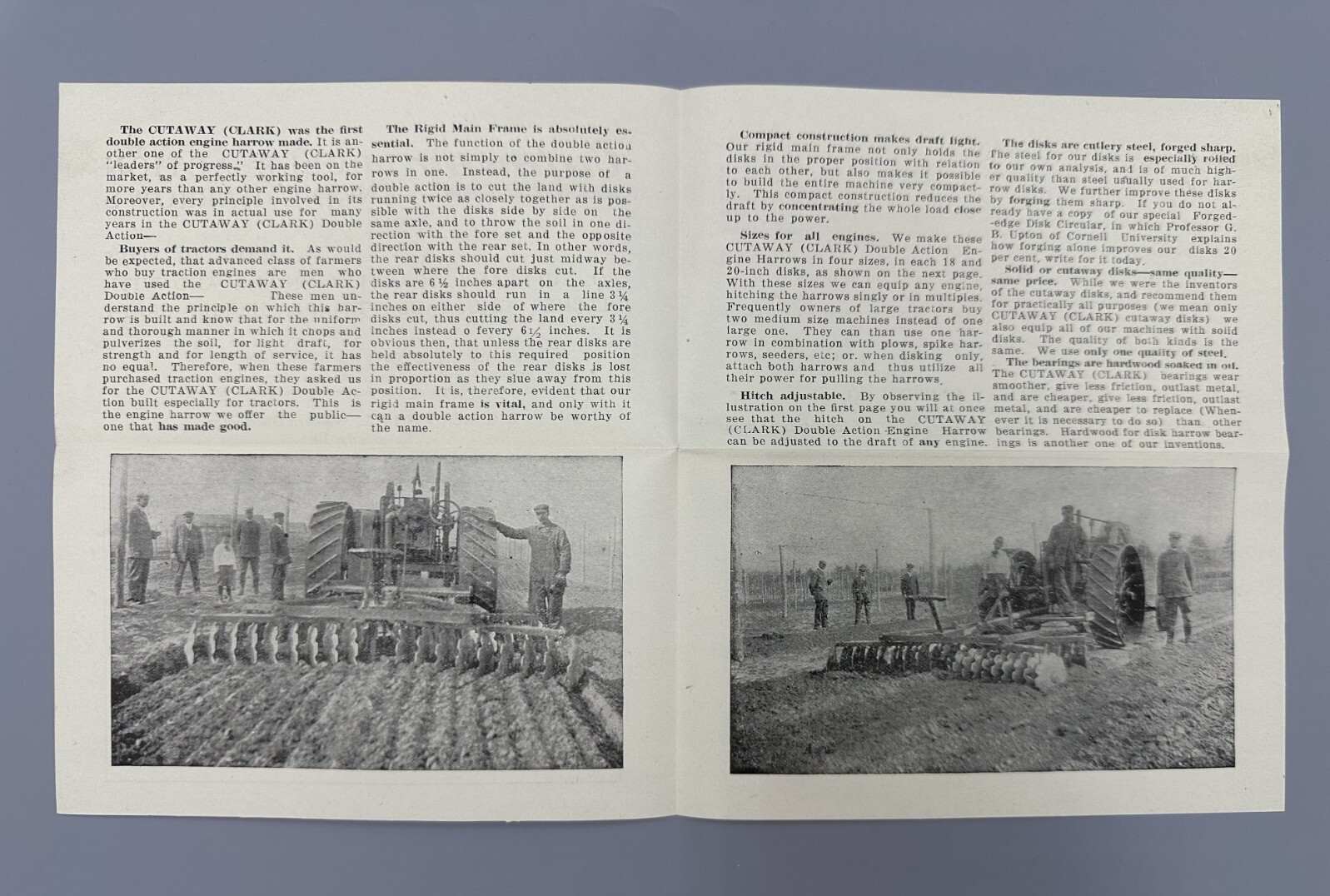 Antique CUTAWAY Clark HARROW Farm Advertising Brochure KINMUNDY IL Postcard