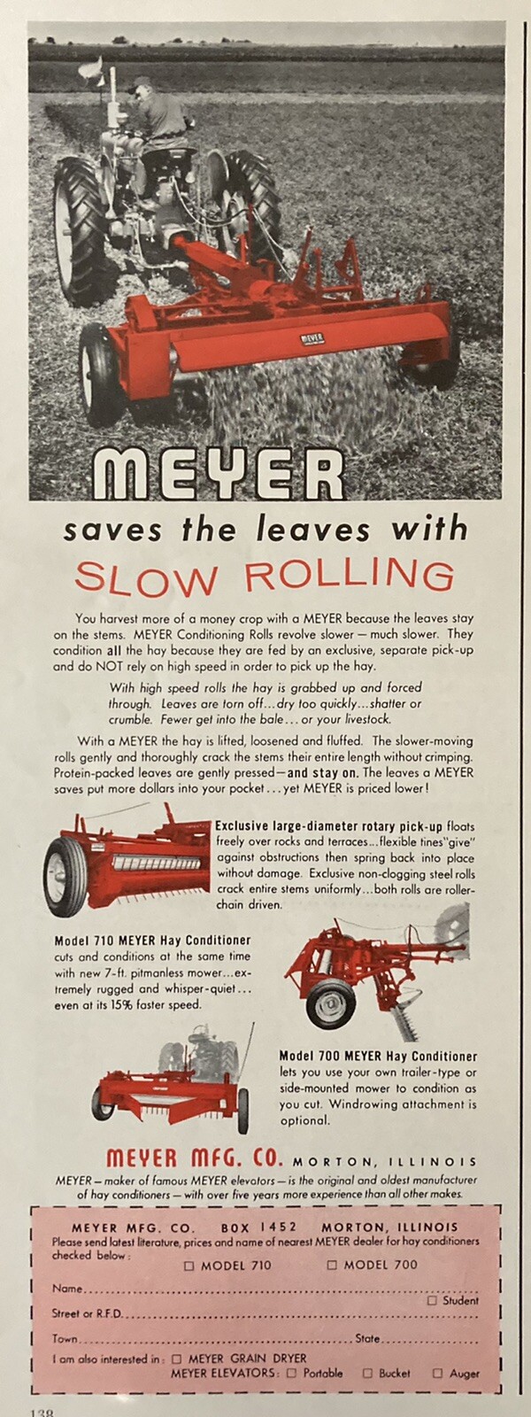 1962 AD.(XH20)~MEYER MFG. CO. MORTON, ILL. ROTARY HAY CONDITIONER PICK-UP