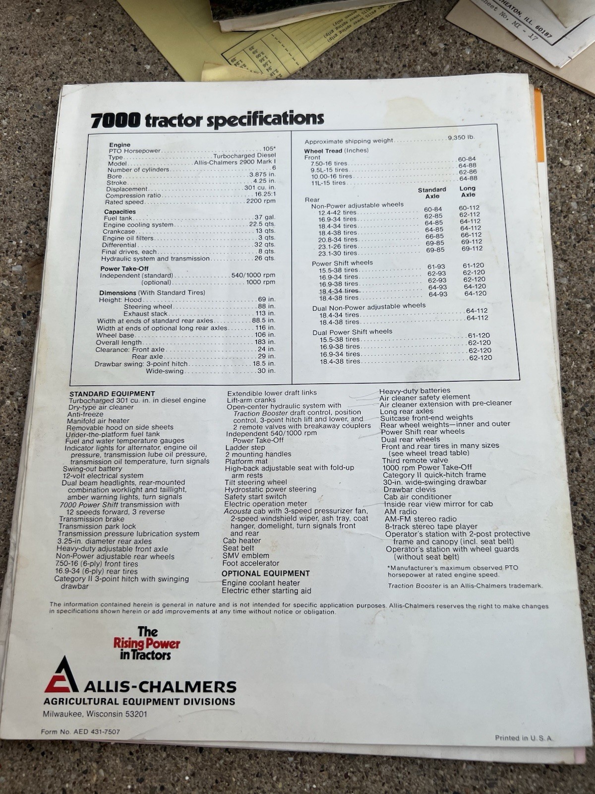 Allis Chalmers 7000 Tractor Sales Brochure Foldout