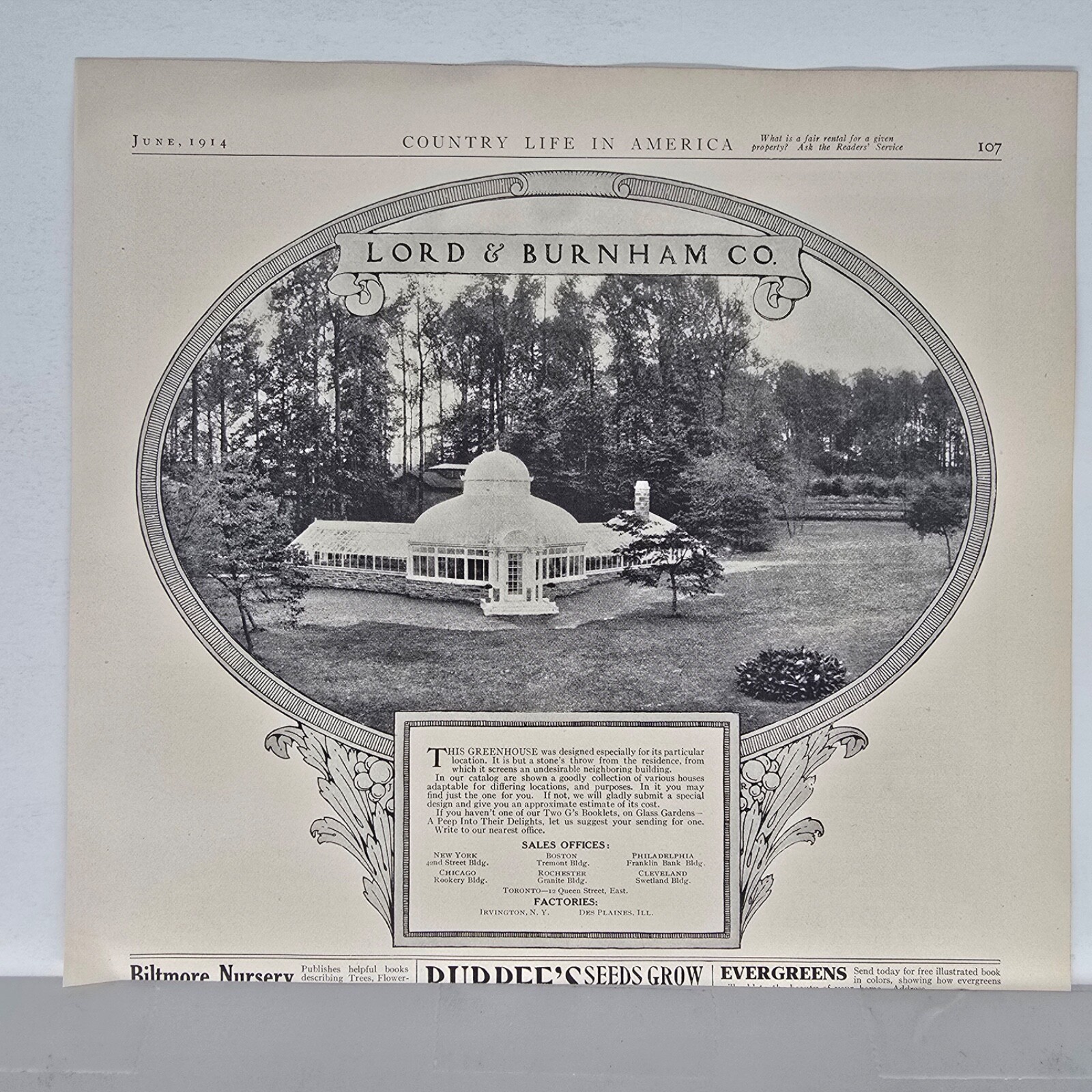 1914 Lord & Burnham Greenhouses Vintage Ad Glass Gardens Gardening Agriculture