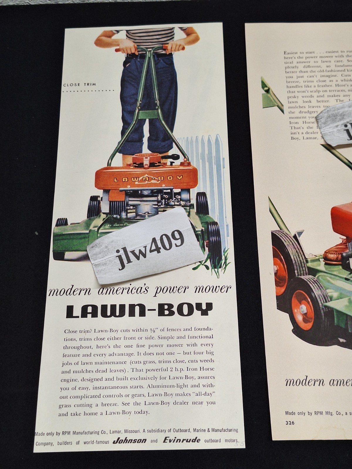 4 Vintage 1955 1959 1961 LAWN-BOY LAWN MOWER Original Print Ads Magazine