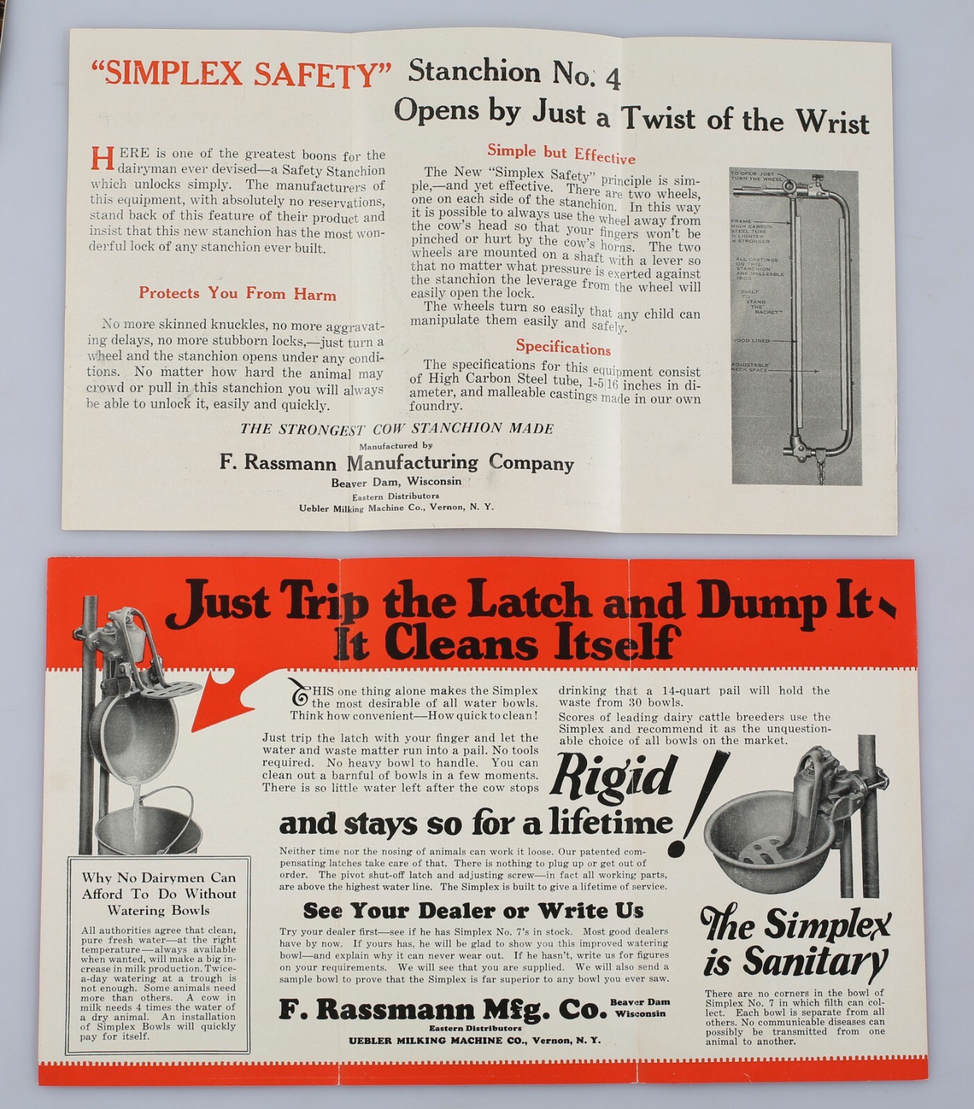 1920s F. Rassman Mfg. Co. Simplex Barn Equipment Catalog Brochures Beaver Dam WI