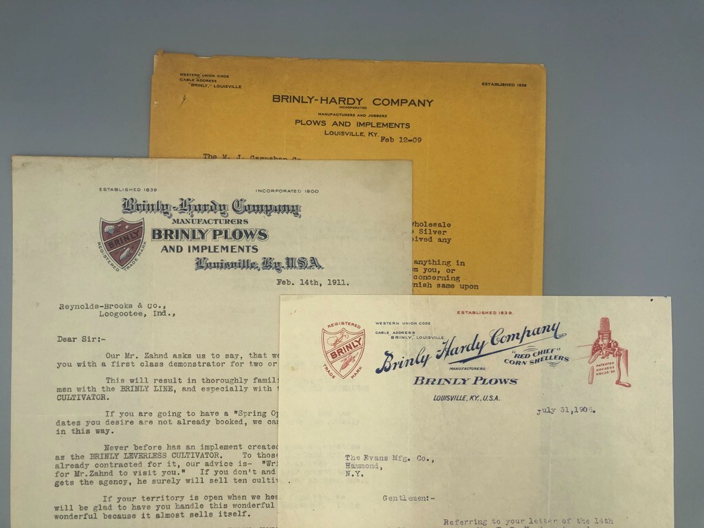 1906-1911 BRINLY HARDY PLOWS Letterhead Antique FARM Advertising LOUISVILLE KY