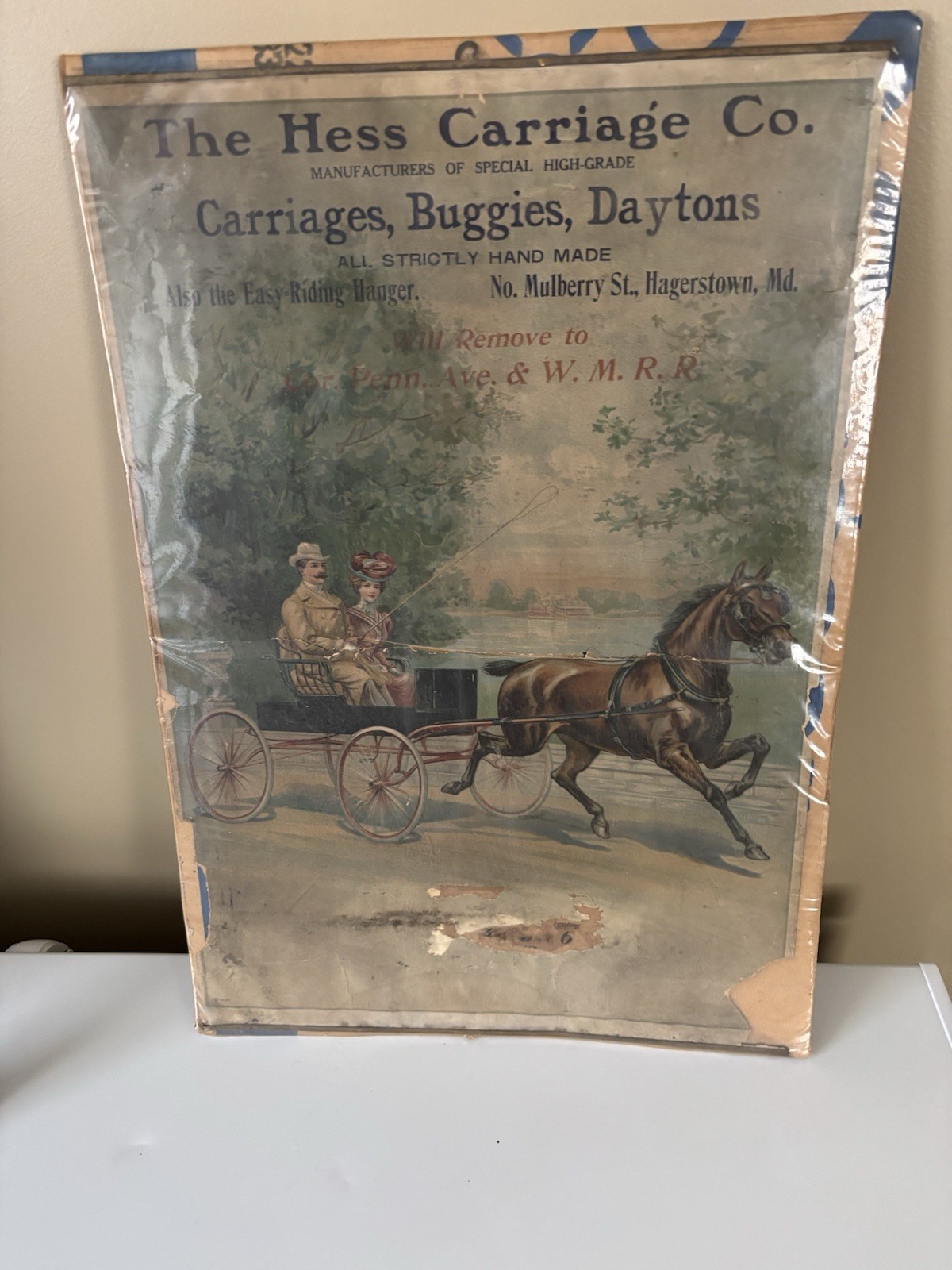 The Hess Carriage Co. Vintage Advertisement Sign Carriages Missing Calendar Part
