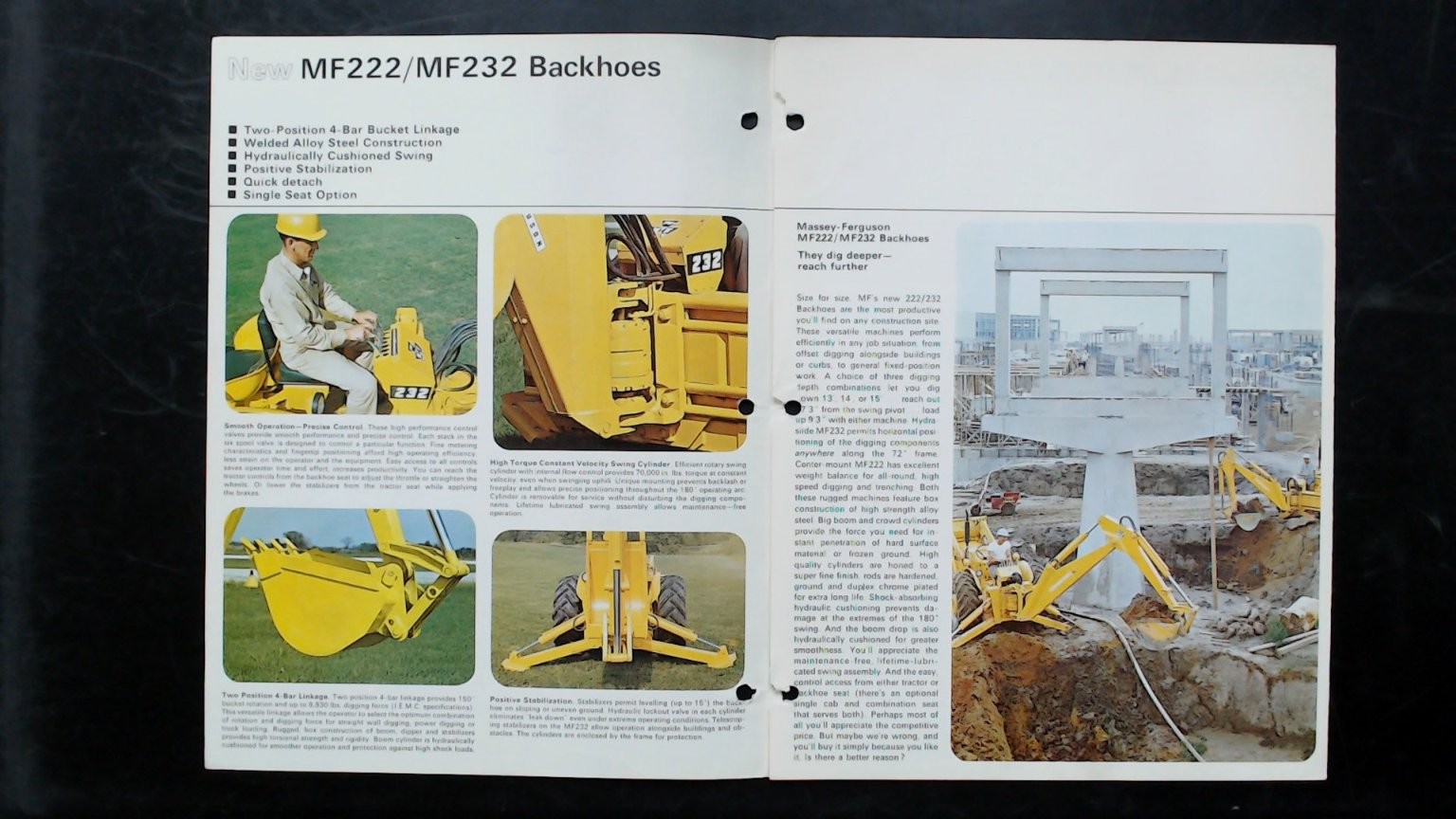 Massey-Ferguson MF222 MF232 Backhoes Agriculture Brochure Vintage