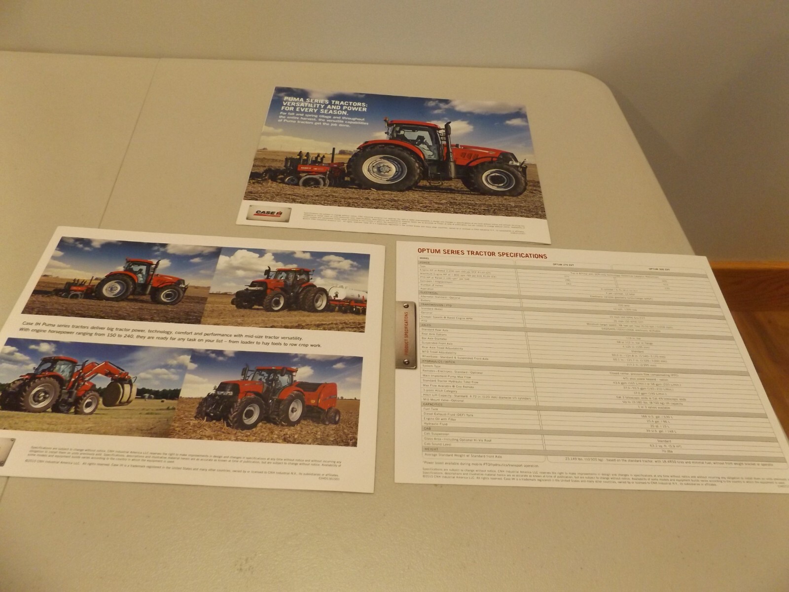 3-CASE-IH PUMA & OPTUM TRACTORS SPEC., # CIH03131401, CIH01161501, CIH07151501