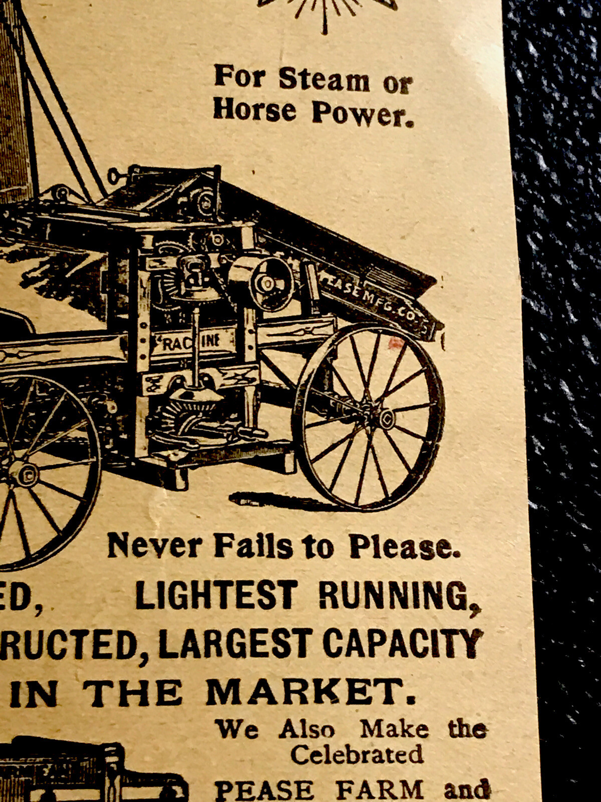 ORIGINAL 1897 Racine Corn Shellers & Pease Advertising – Wisconsin