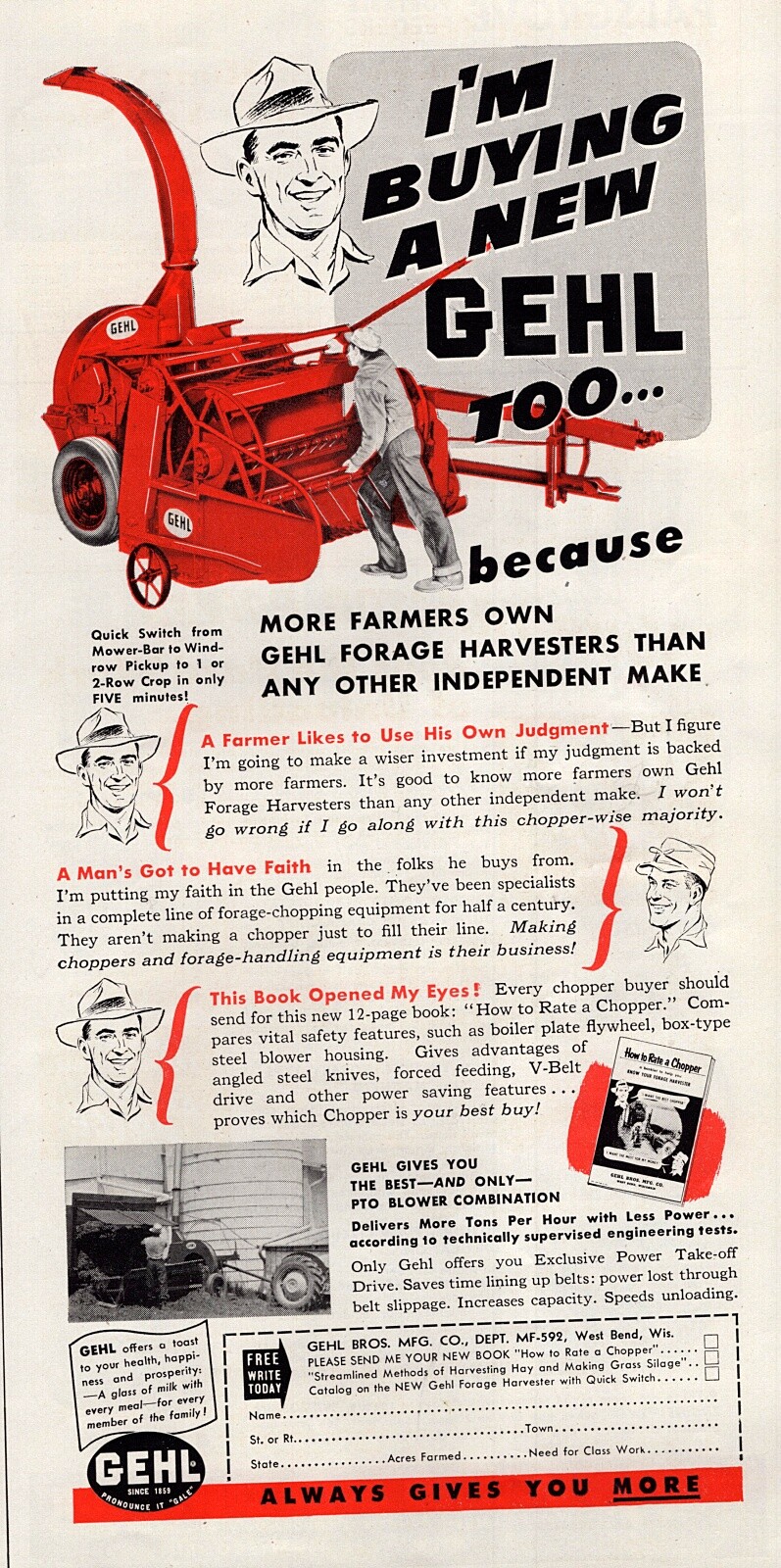 1954 Gehl Forage Harvester Chopper Tractor Implement Original Color Ad