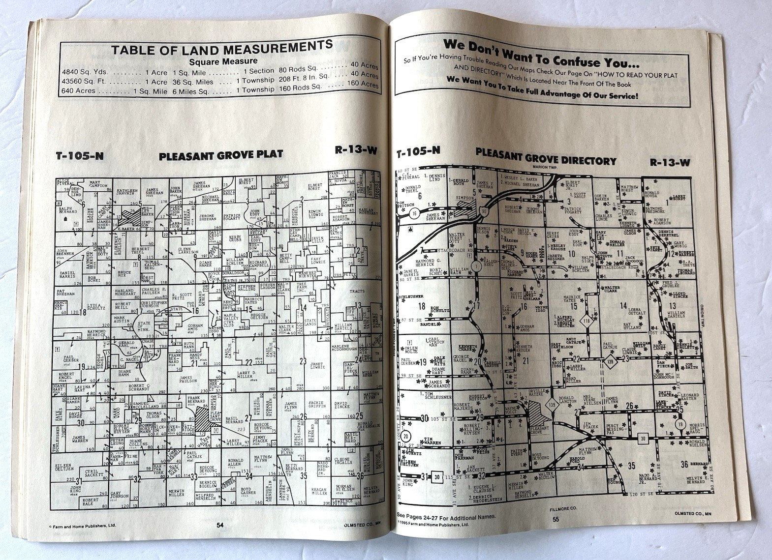Vintage Olmsted County MN Farm & Home Plat Directory 1995 Rochester Marion Dover