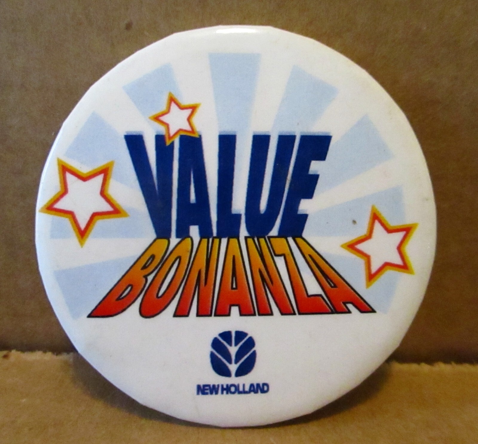 New Holland Trademark Logo Parts Value Bonanza Pinback Button Pin Collectible NH