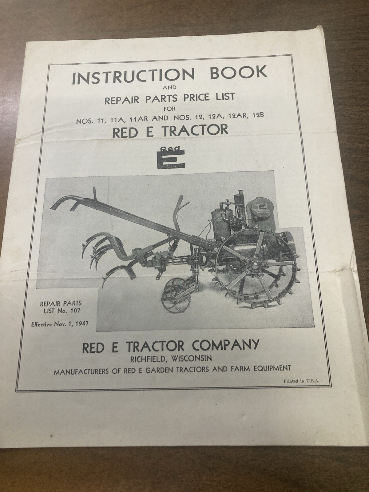 Vintage 1947 Red-E Garden Tractor Instruction Book Parts List Farm Brochure