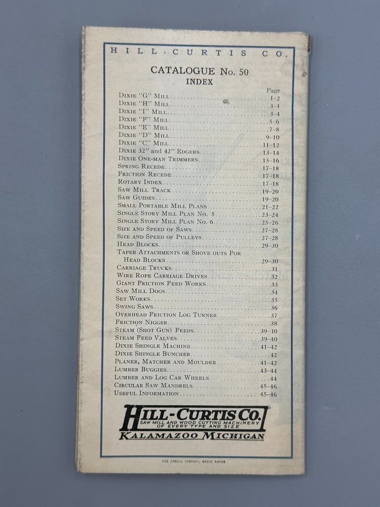 1920s Hill-Curtis Co Catalog 50 Saw Mill Machinery Lumber Timber Tool MI Antique