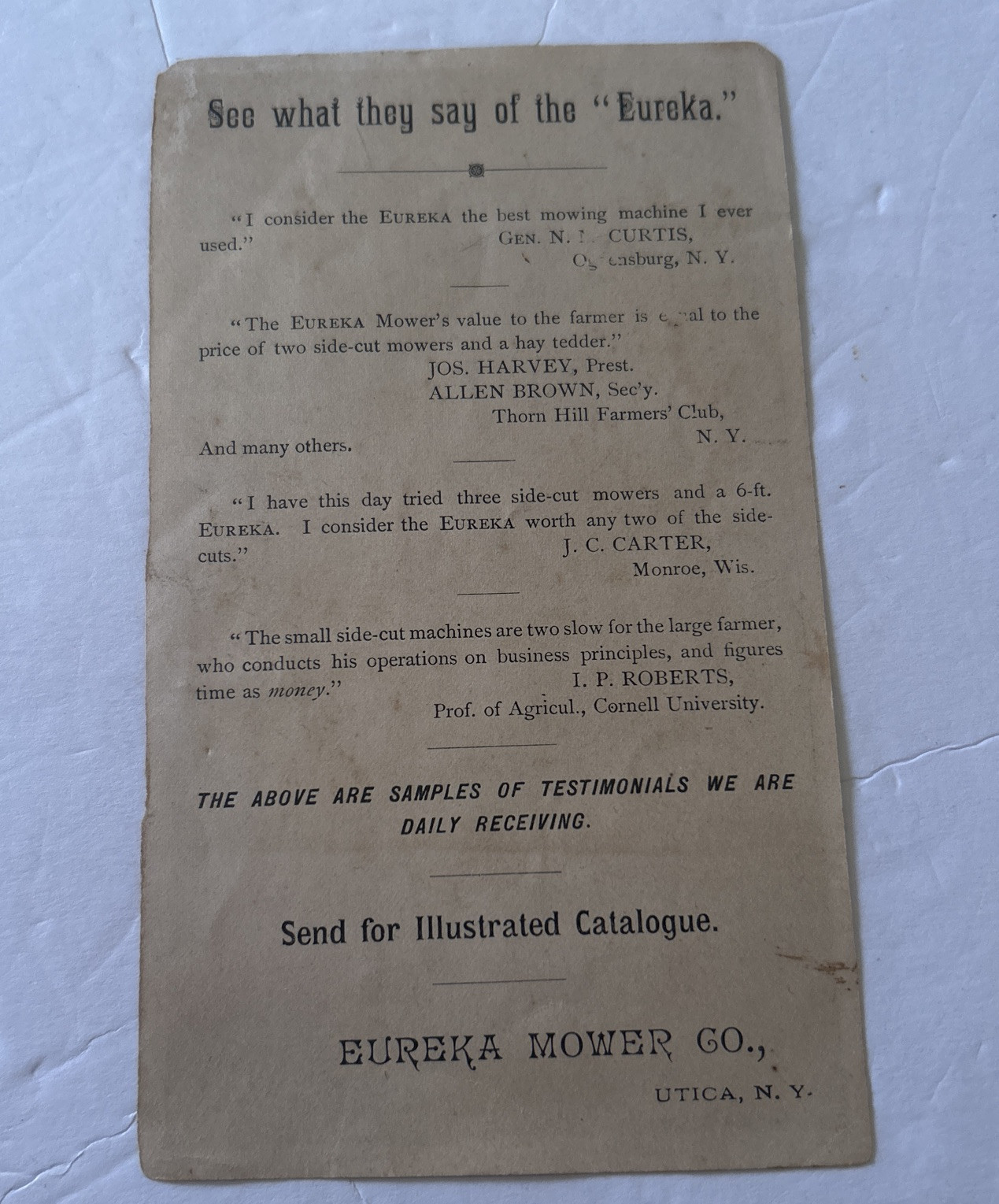 1880s EUREKA MOWER Utica FARM Advertising TRADE CARD #AM