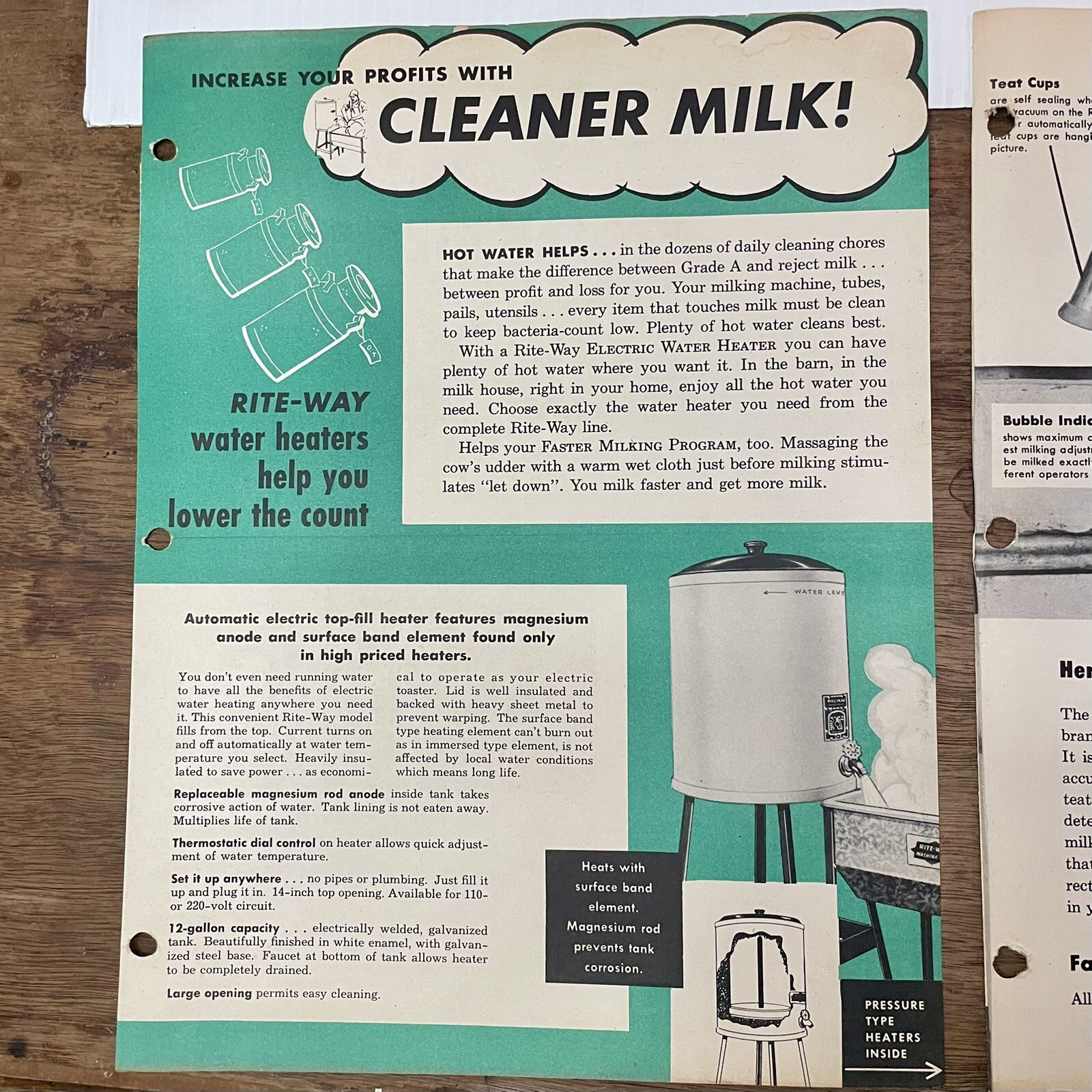 Rite-Way Dairy Farm Equipment Salesman Ads Memos Pamphlets 1950s lot 27 pieces