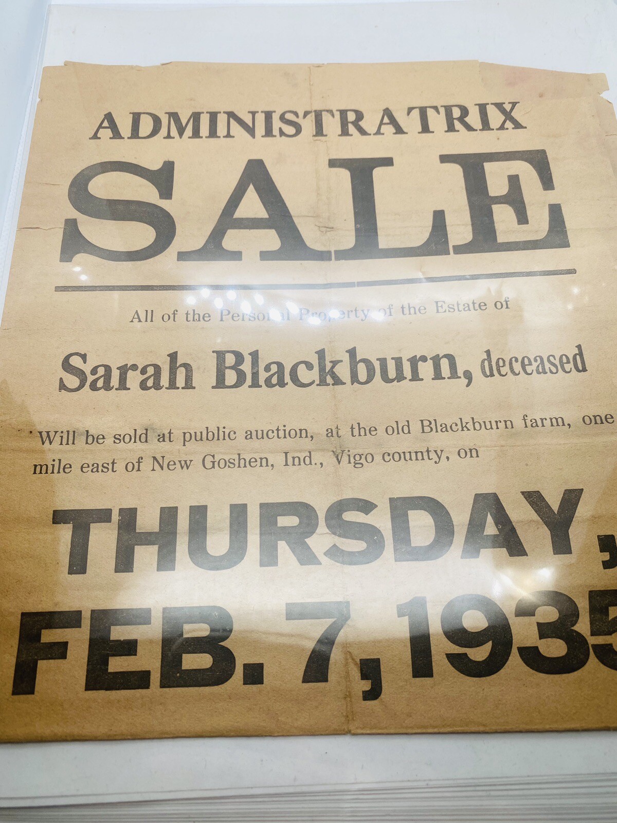 ADMINISTRAX ESTATE SALE FLYER POST DEPRESSION 1935 PAPER POTATOES LARD CHICKENS