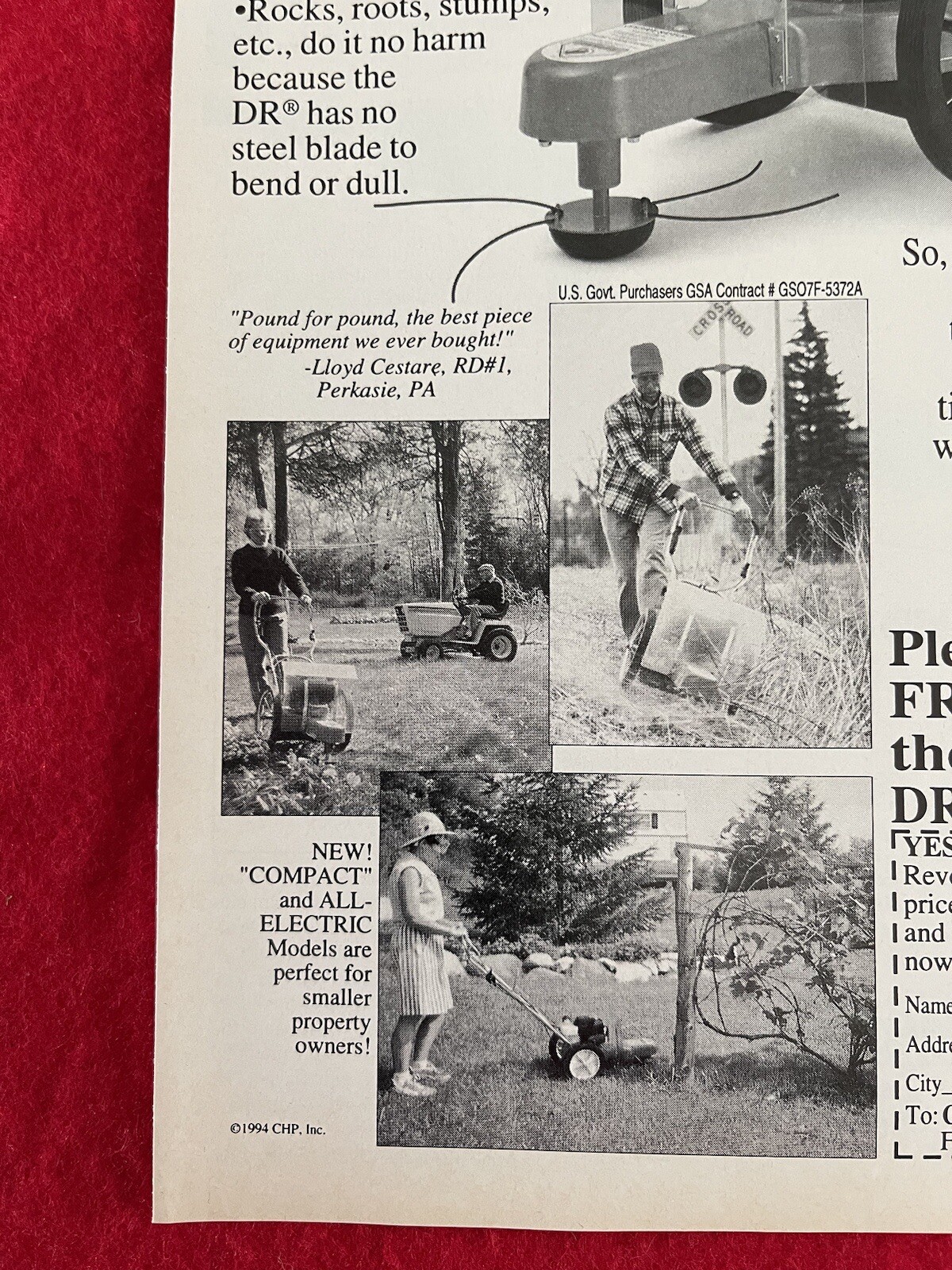 Vintage 1994 DR Trimmer Mower Print Ad Outdoors Yard Work Tool Advertisement