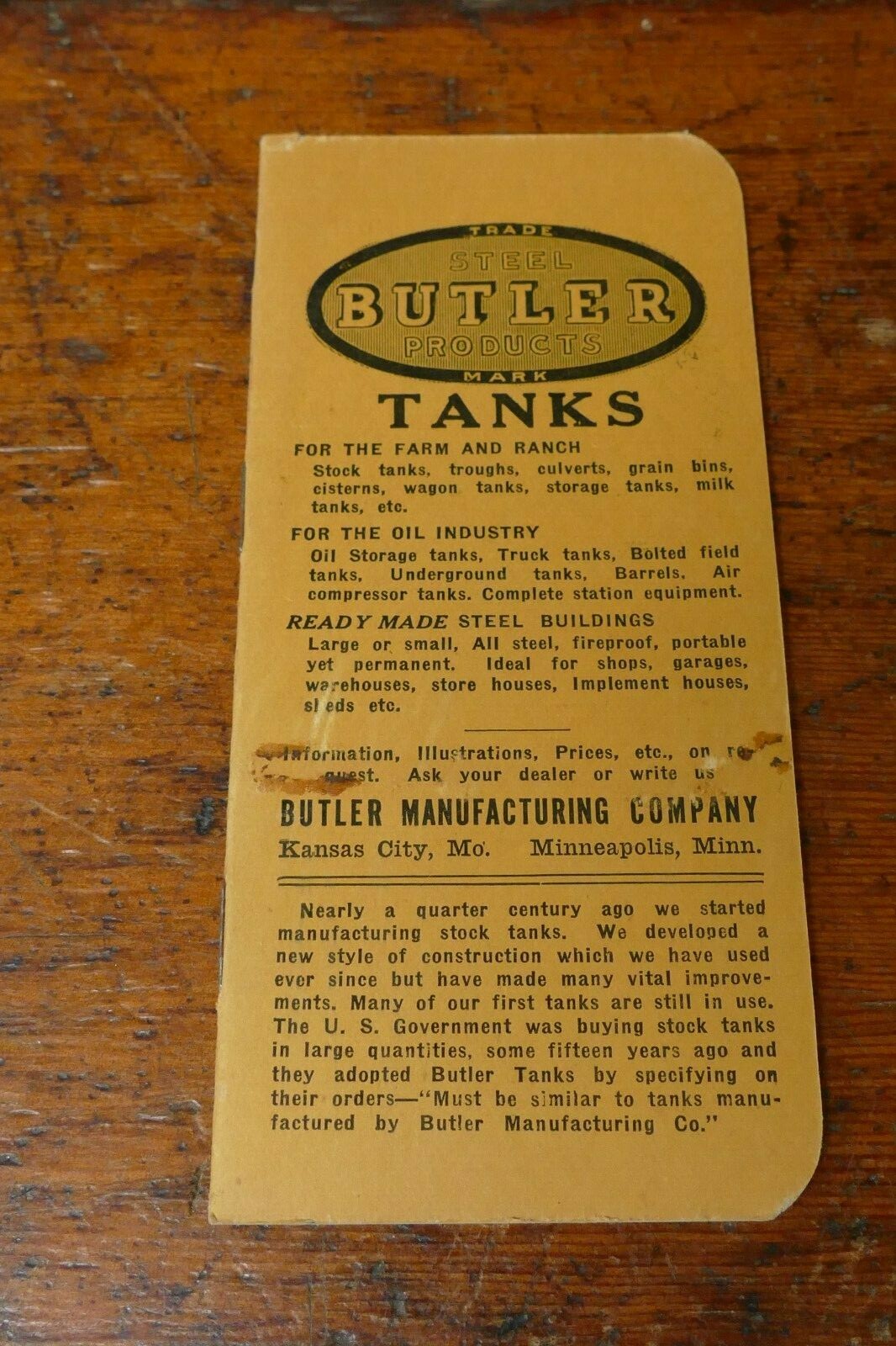 Vintage 1925/1926 Butler Mfg Co Steel Products Farm Buildings Notebook Unused