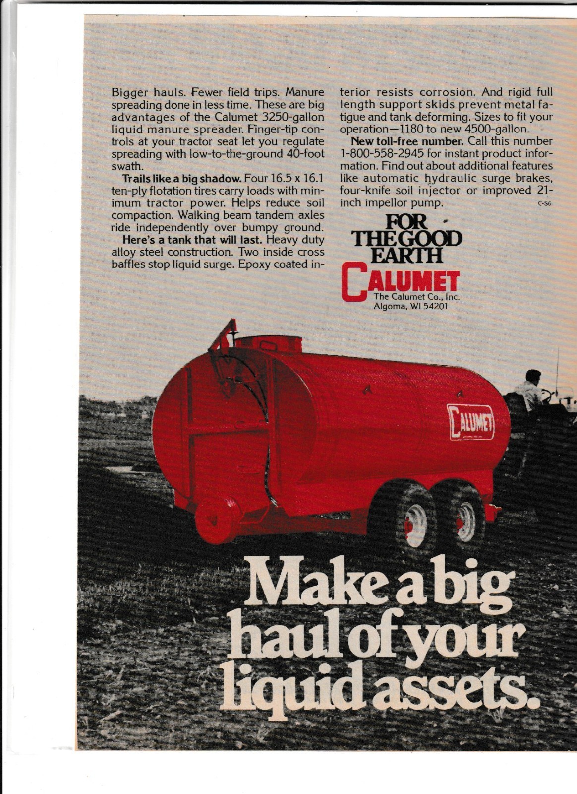Original 1977 Calumet Manure Spreader Magazine Ad