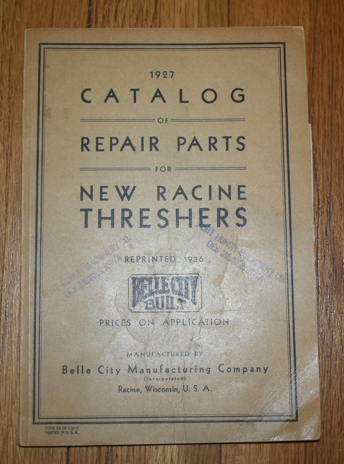 Vintage 1936 Repair Part Farm Catalog Book New Racine Threshers Thresher Machine