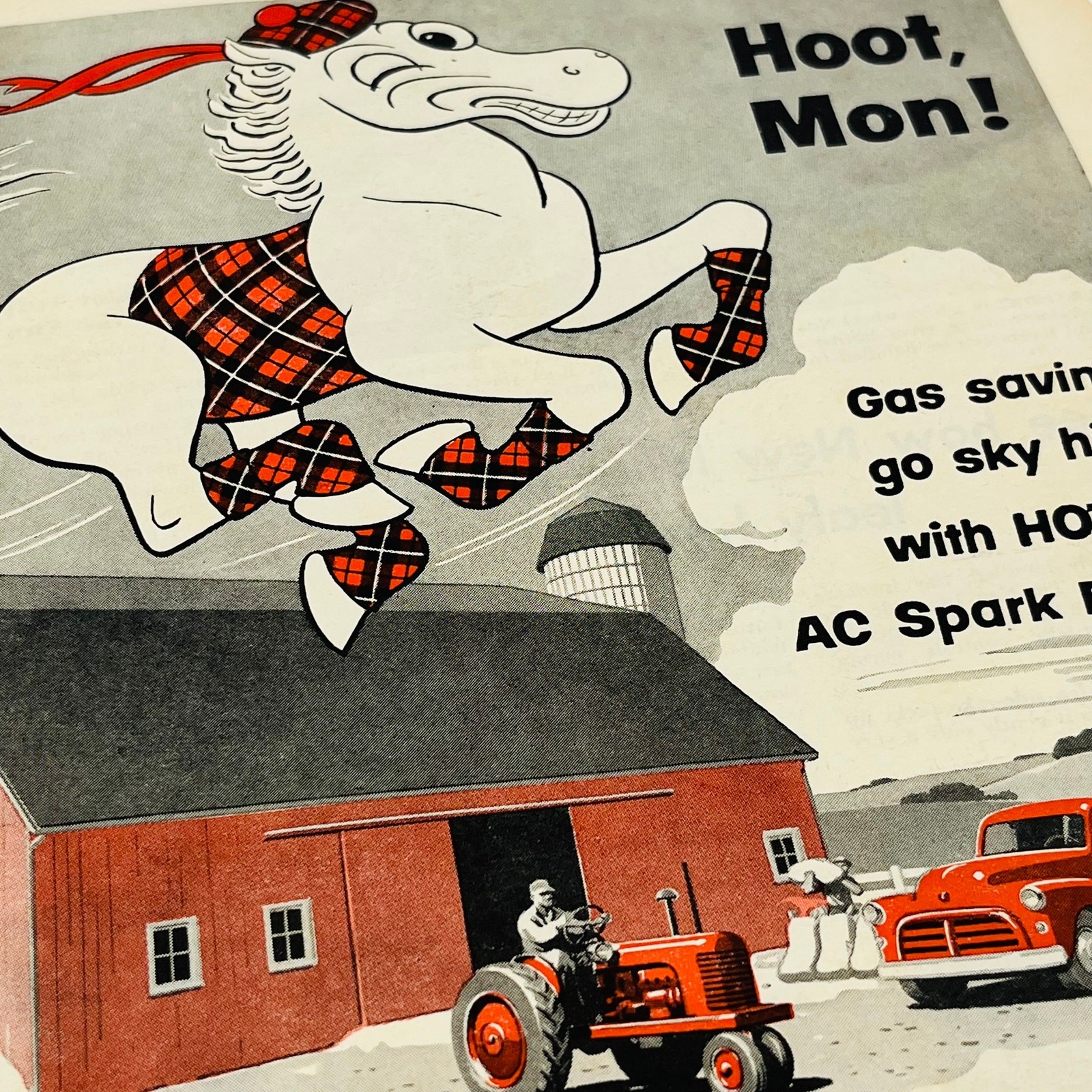 Vintage Advertisement AC SPARK PLUGS GENERAL MOTORS Hoot Mon! Scottish Horse AA1