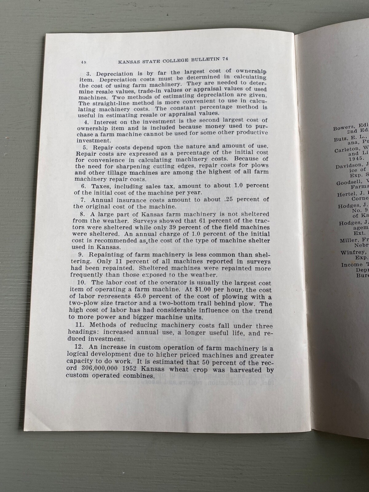 Vintage Kansas State College Bulletin Cost of Using Farm Machinery Book 1954