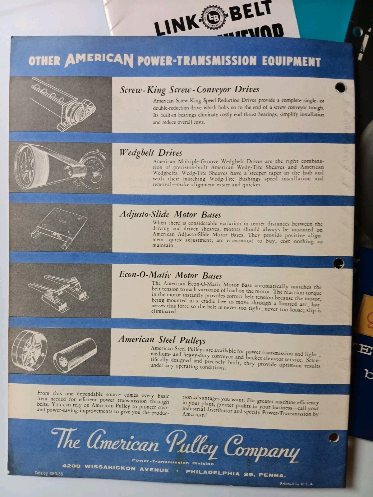 3 Vintage TE-CO American PULLEY Sales Brochure Catalog Lot SrD-58, CP-57, 2716