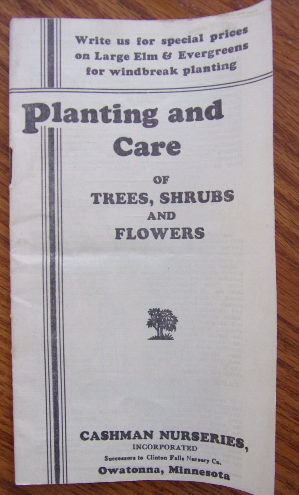VINTAGE OWATONNA MINNESOTA CASHMAN NURSERIES PLANTING & CARE BROCHURE 1940&rsquo;S?