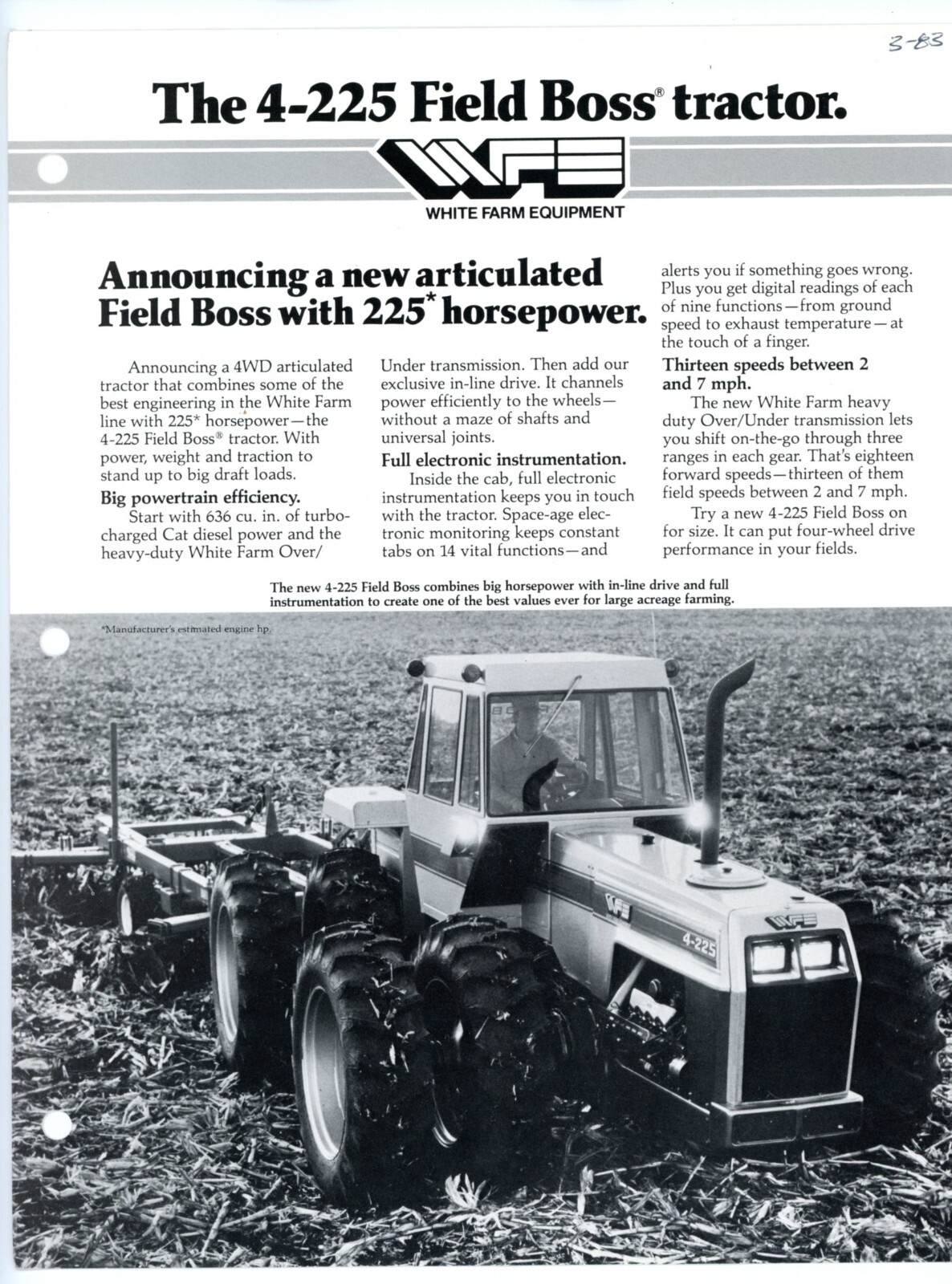White Field Boss 4-225 sales brochure White Farm Equipment Company