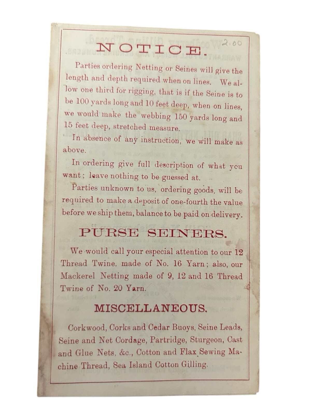 1872 WM E Hooper Sons Twines Netting Cordage Advertising Brochure