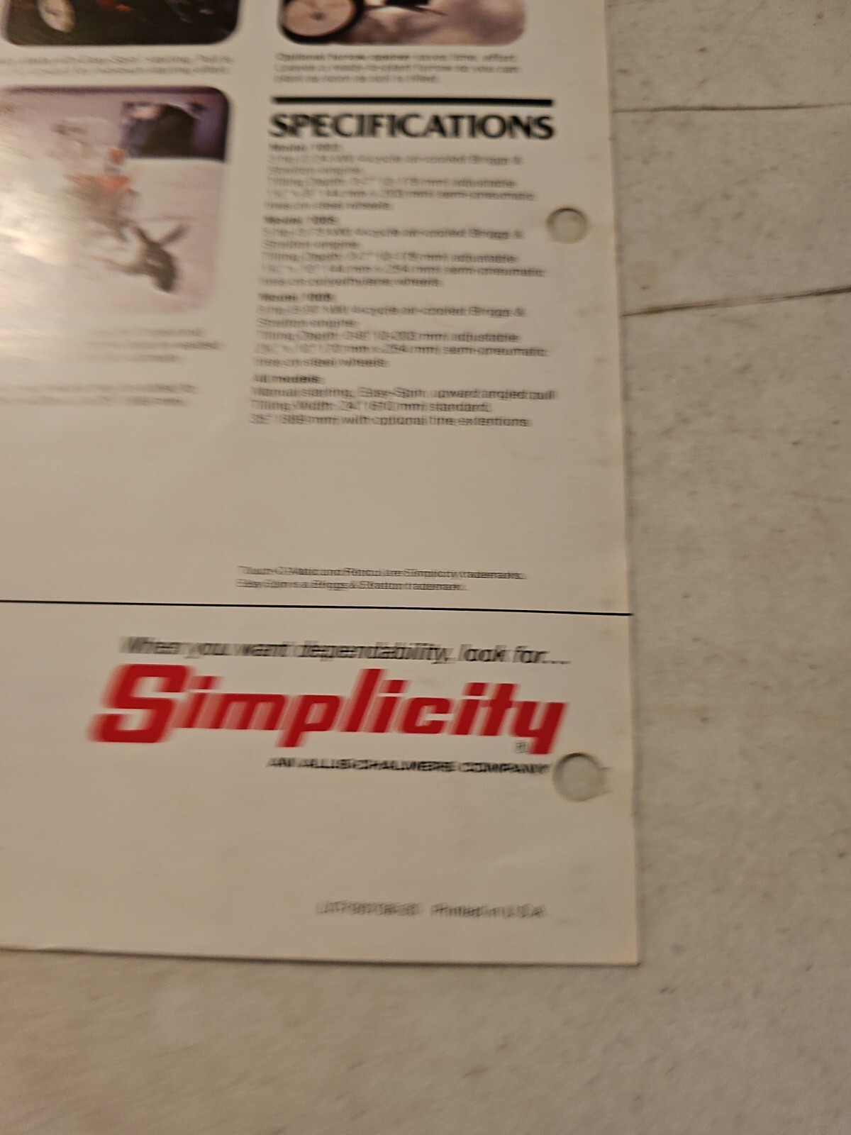 Simplicity Walk Behind Tillers Sales Brochure Literature
