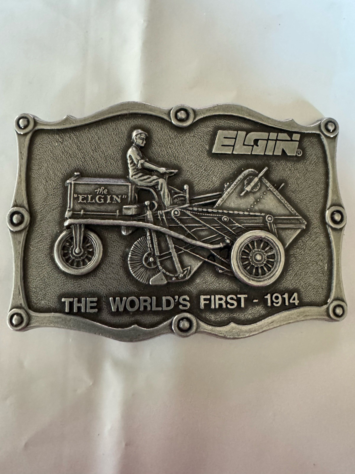 Elgin Original Agriculture Silver Gray Belt Buckle Advertising Collectible