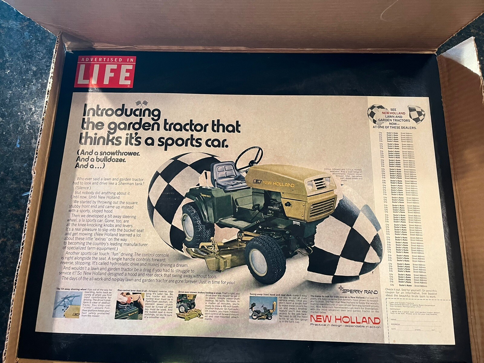 VTG New Holland Garden Tractor 1971 Cardboard Dealer Countertop Advertising NOS