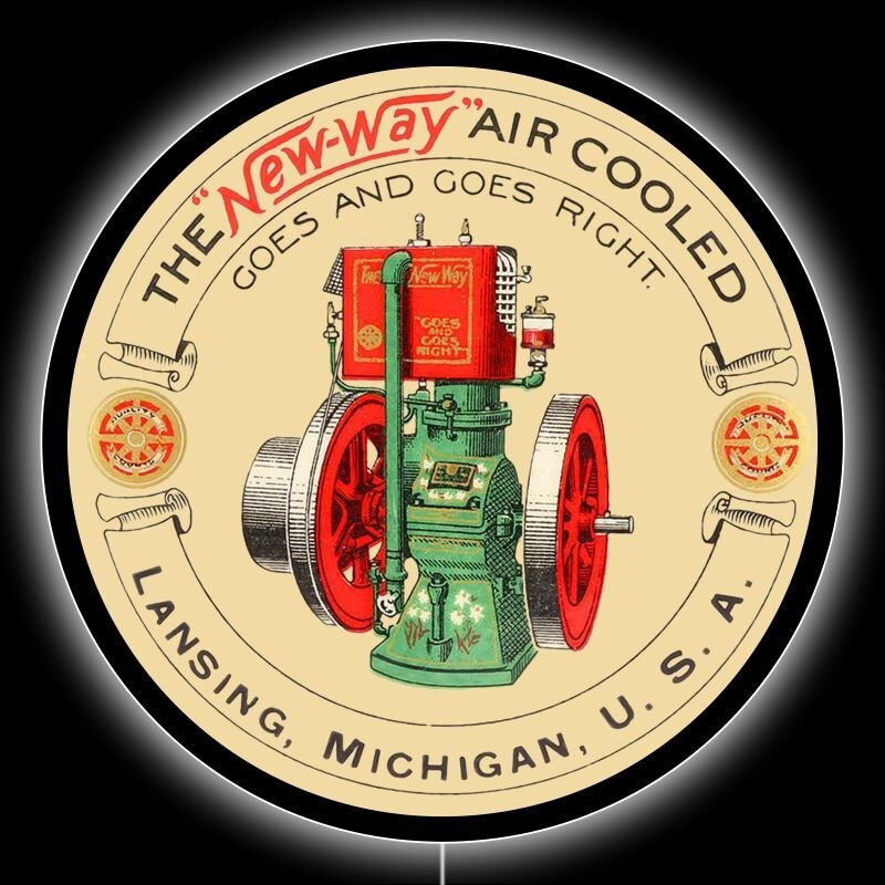 NEW WAY Gas Engine of Lansing, Michigan LED Hanging Lighted Sign: 36&Prime; Dia. Round