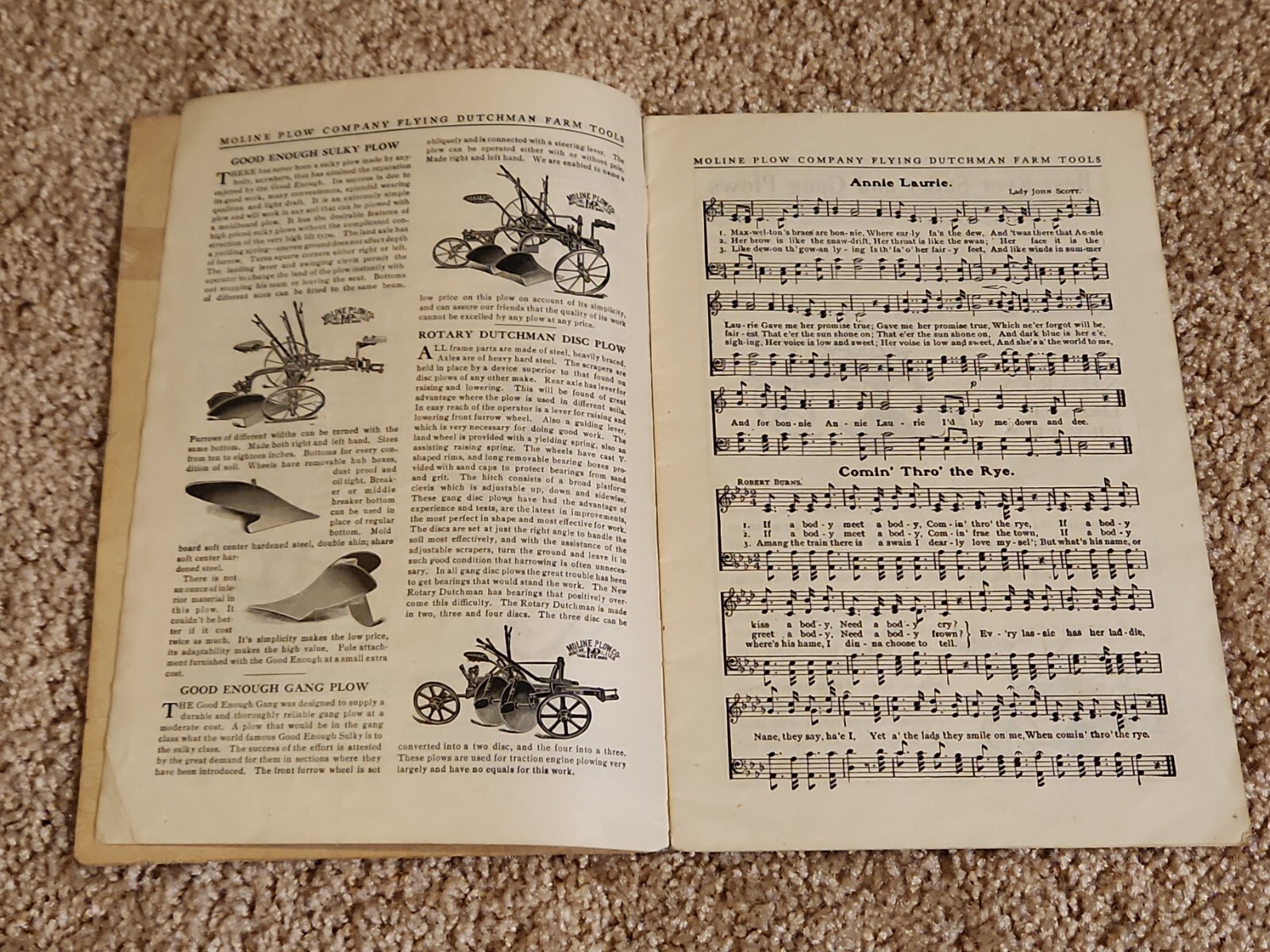 Flying Dutchman Farm Equipment Moline IL Plow Co Souvenir Song Book