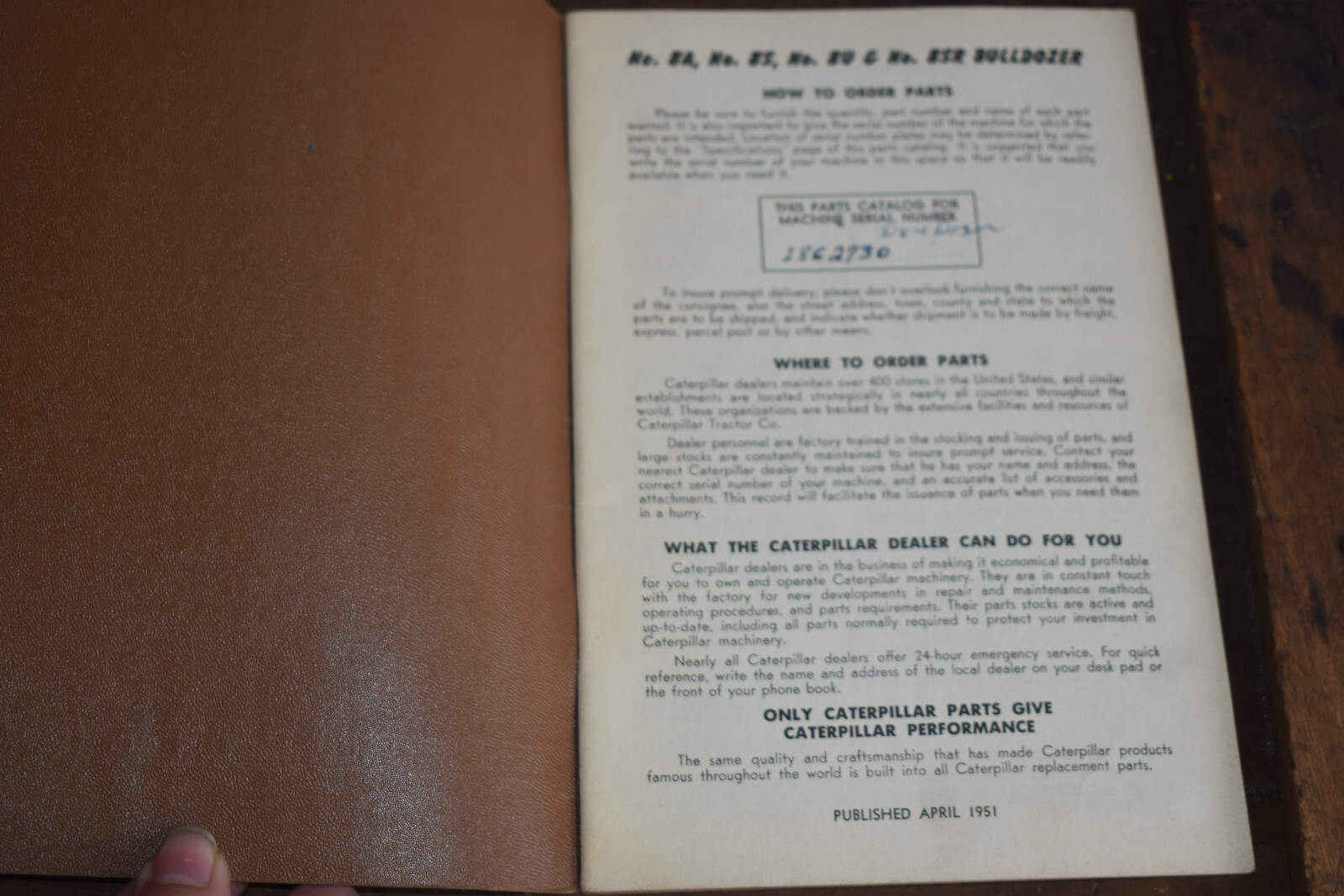 1950s Caterpillar No 8A 8S 8U 8SR Bulldozer Parts Catalog