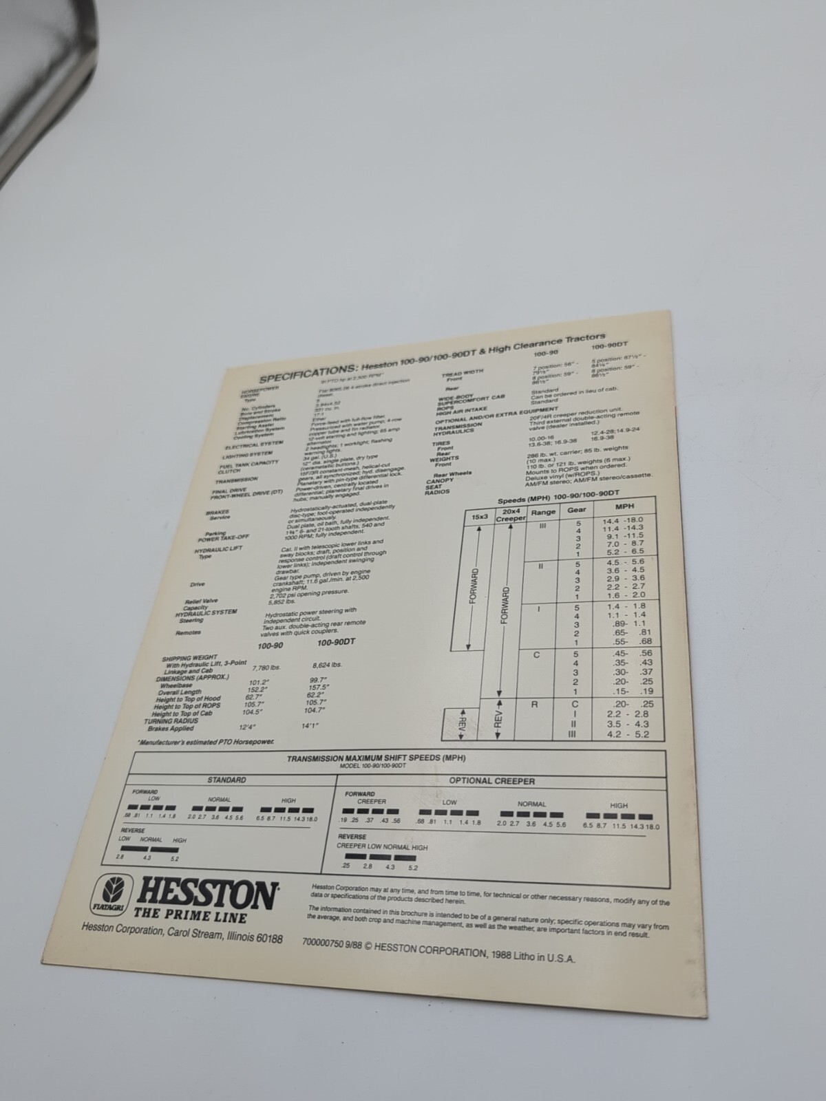 Hesston 100-90 100-90DT Tractor Sales Brochure Original