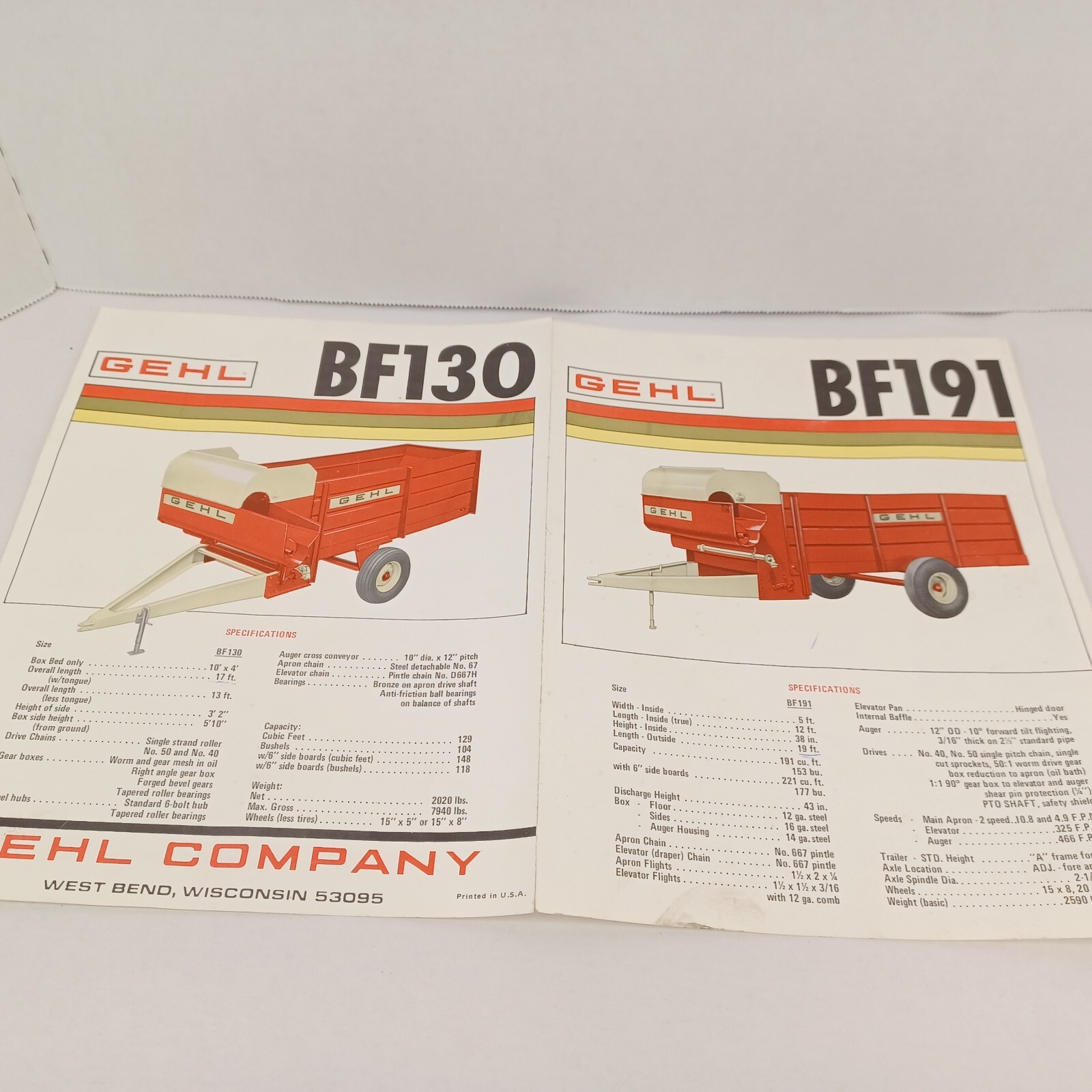 Gehl BF130 BF190 Feed Box Wagon Farm Implement Brochure Pamphlet