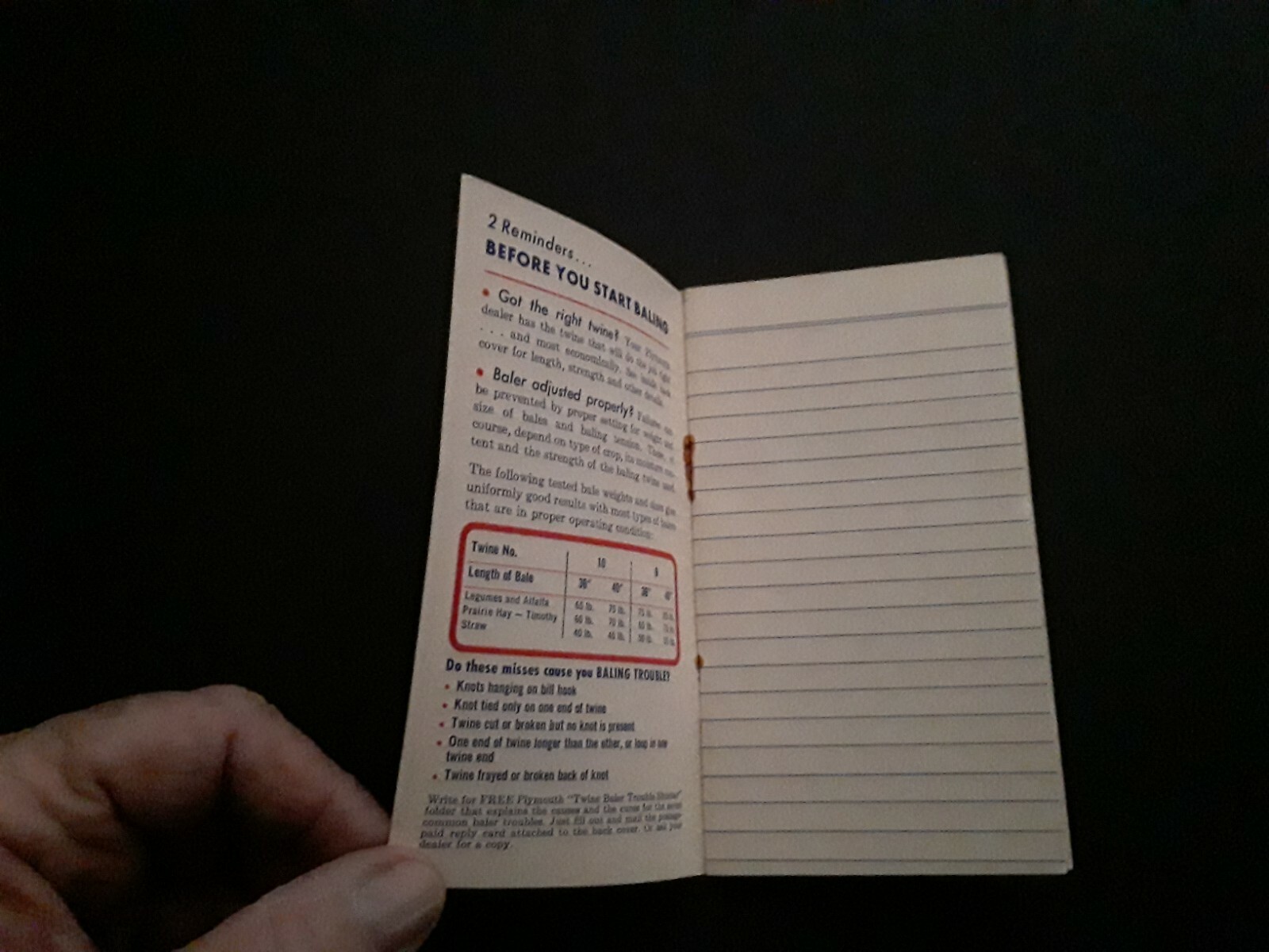 VINTAGE Plymouth Baler Twines Pocket Reminder 1960s?