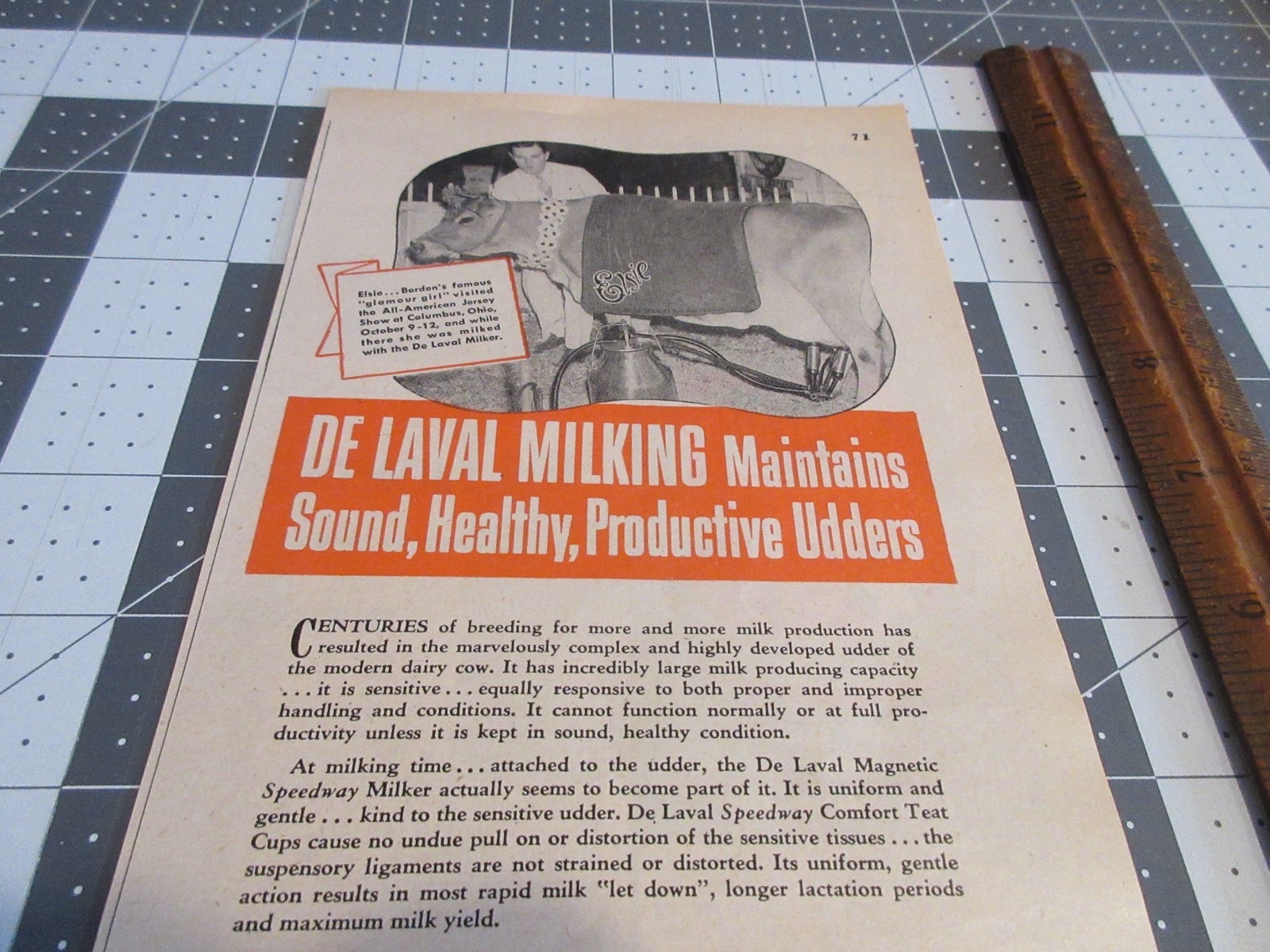 1947 De Laval Cow Milking Machinery Agriculture Farming Vintage Print Ad