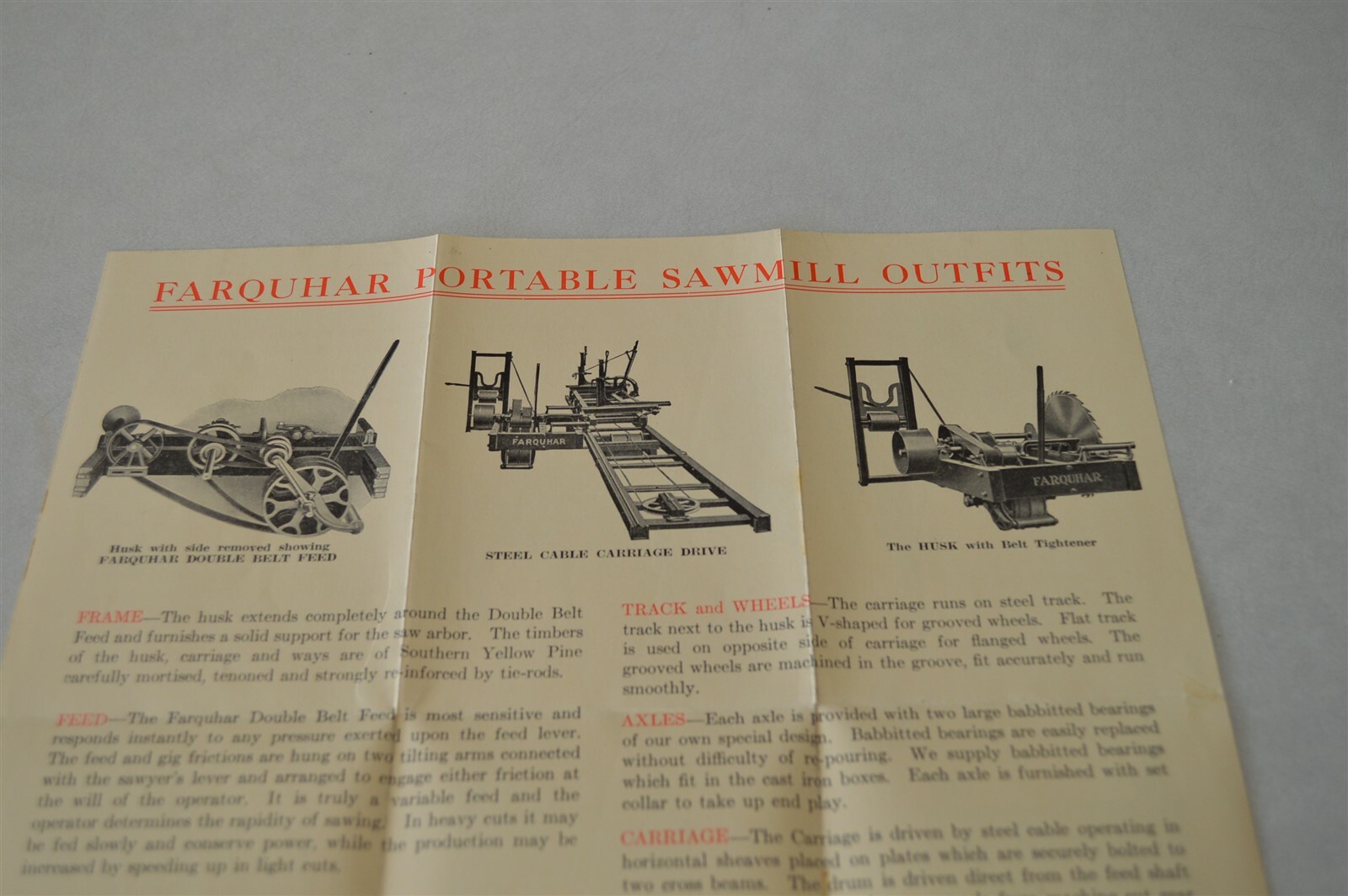 Original Farquhar York PA Tractor Portable sawmill outfits Steam Boiler pamphlet