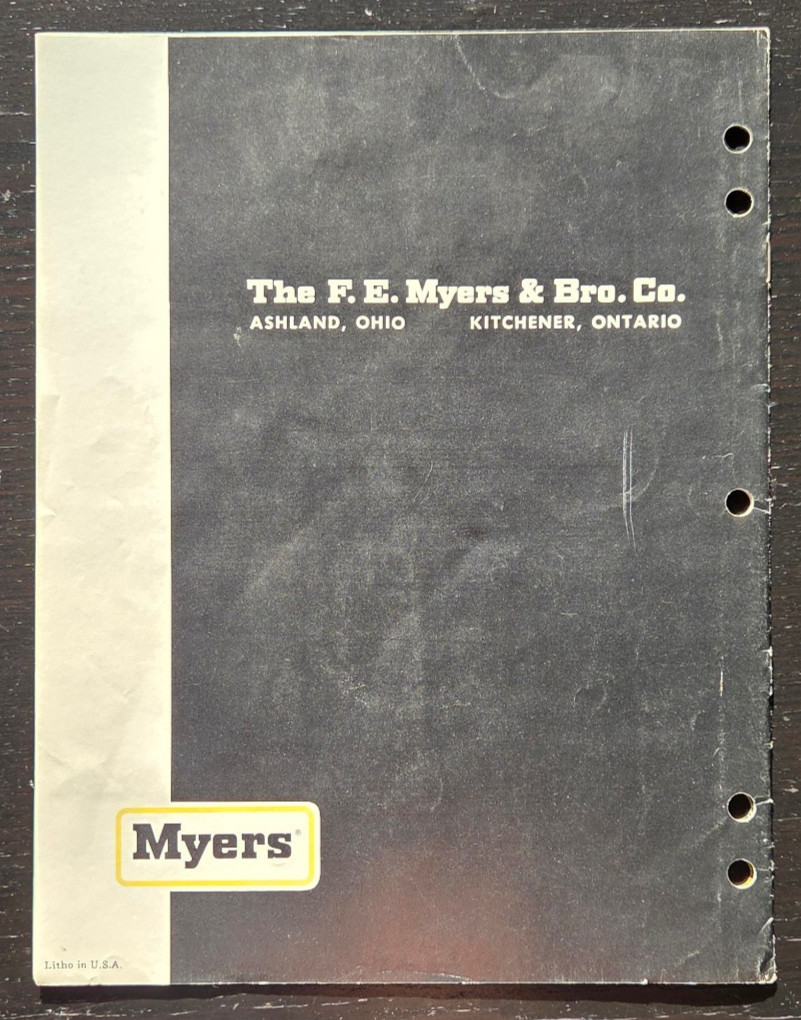 1957 F.E. MYERS SUBMERSIBLE WELL PUMPS BROCHURE ASHLAND OHIO KITCHENER ONTARIO