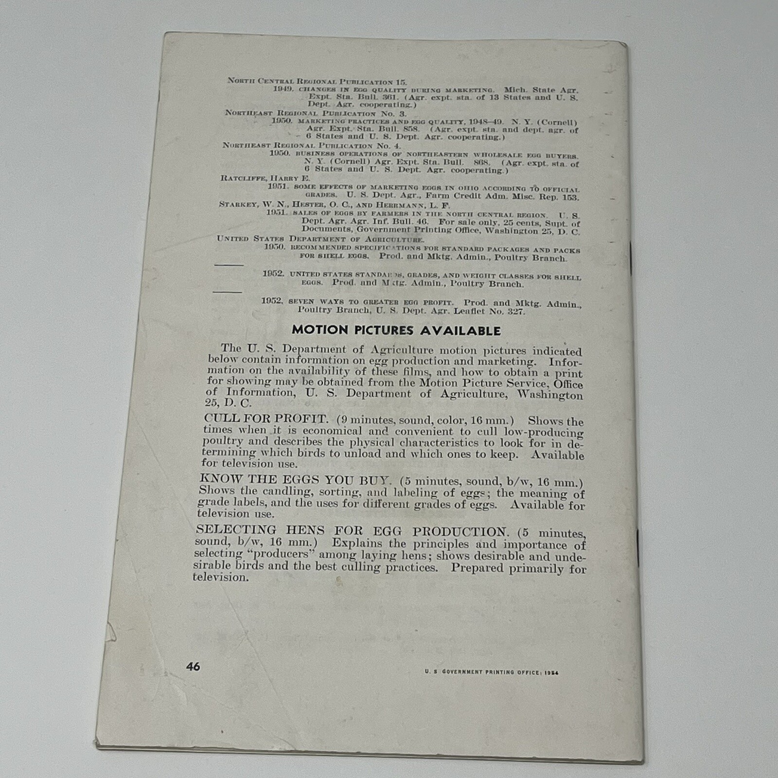1954 Dept Of Agriculture Marketing Eggs Farmers Bulletin 1378 Booklet Brochure