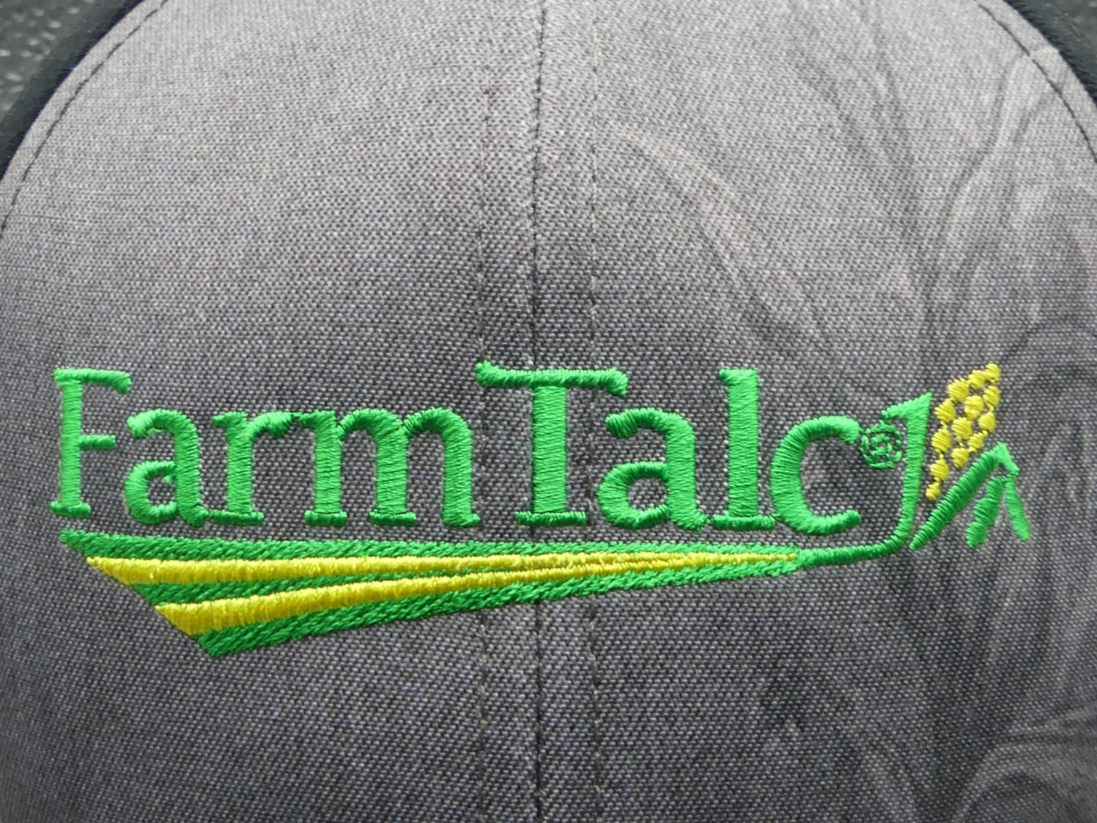FarmTalc Gray Black Green Yellow White U.S.A. Farm Advertising Snapback Hat Cap