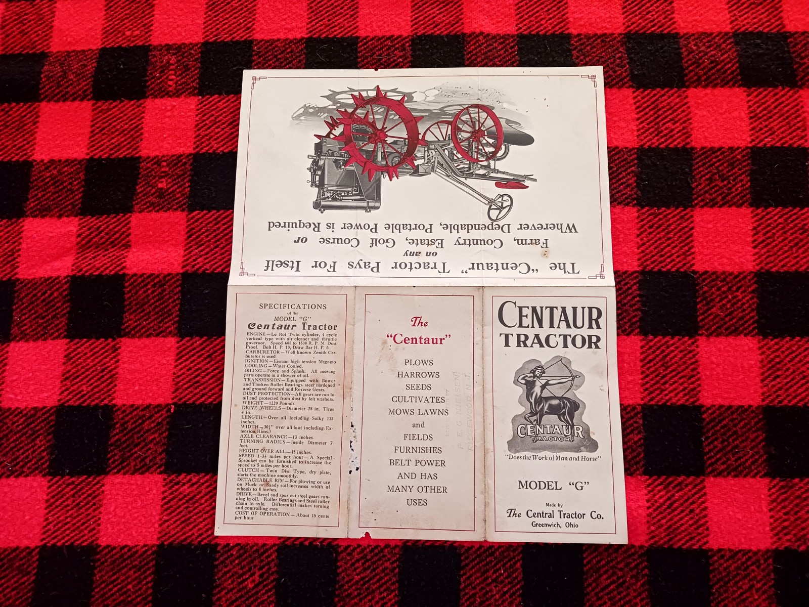 1920s Centaur Central Tractor Garden Catalog Farm Cultivator Brochure Flyer