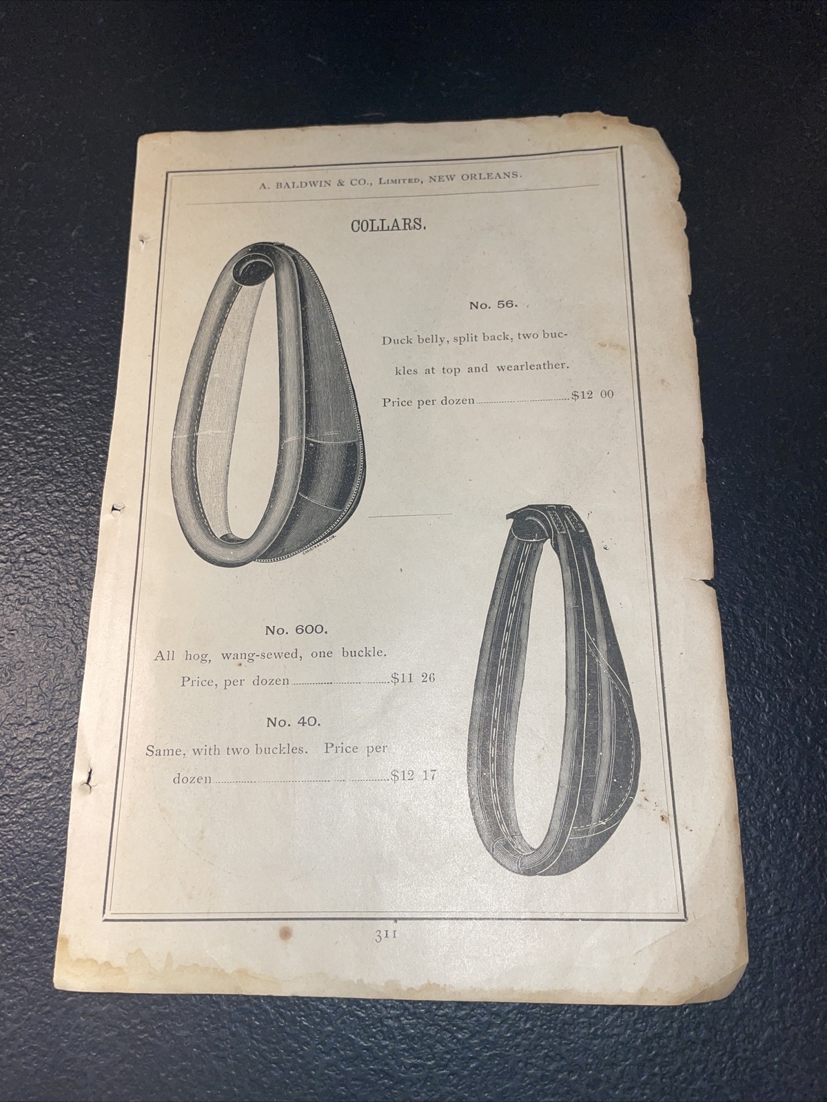 1891 Baldwin – Horse Collars – Farm Advertising – New Orleans