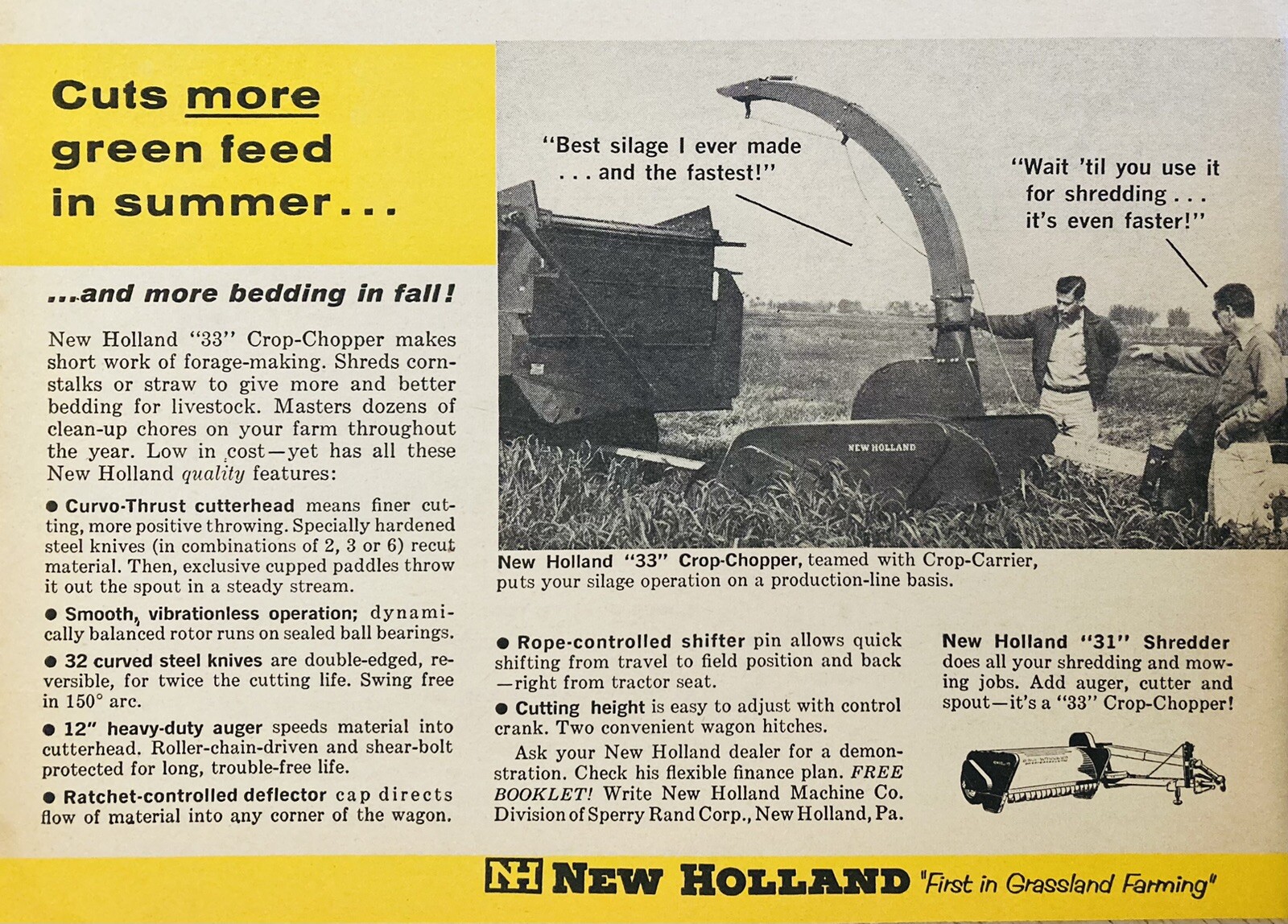 1961 AD.(XH75)~NEW HOLLAND RAKES AND CHOPPERS, SPERRY RAND CO. NEW HOLLAND, PA.
