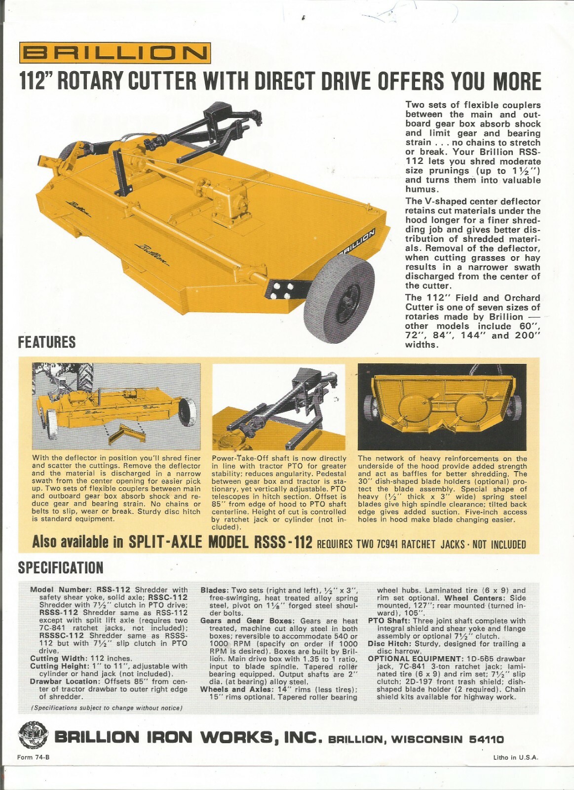 Brillion 112&Prime; Models RSS112 RSSC112 RSSS112 RSSSC112 Rotary Cutter Brochure 74-B